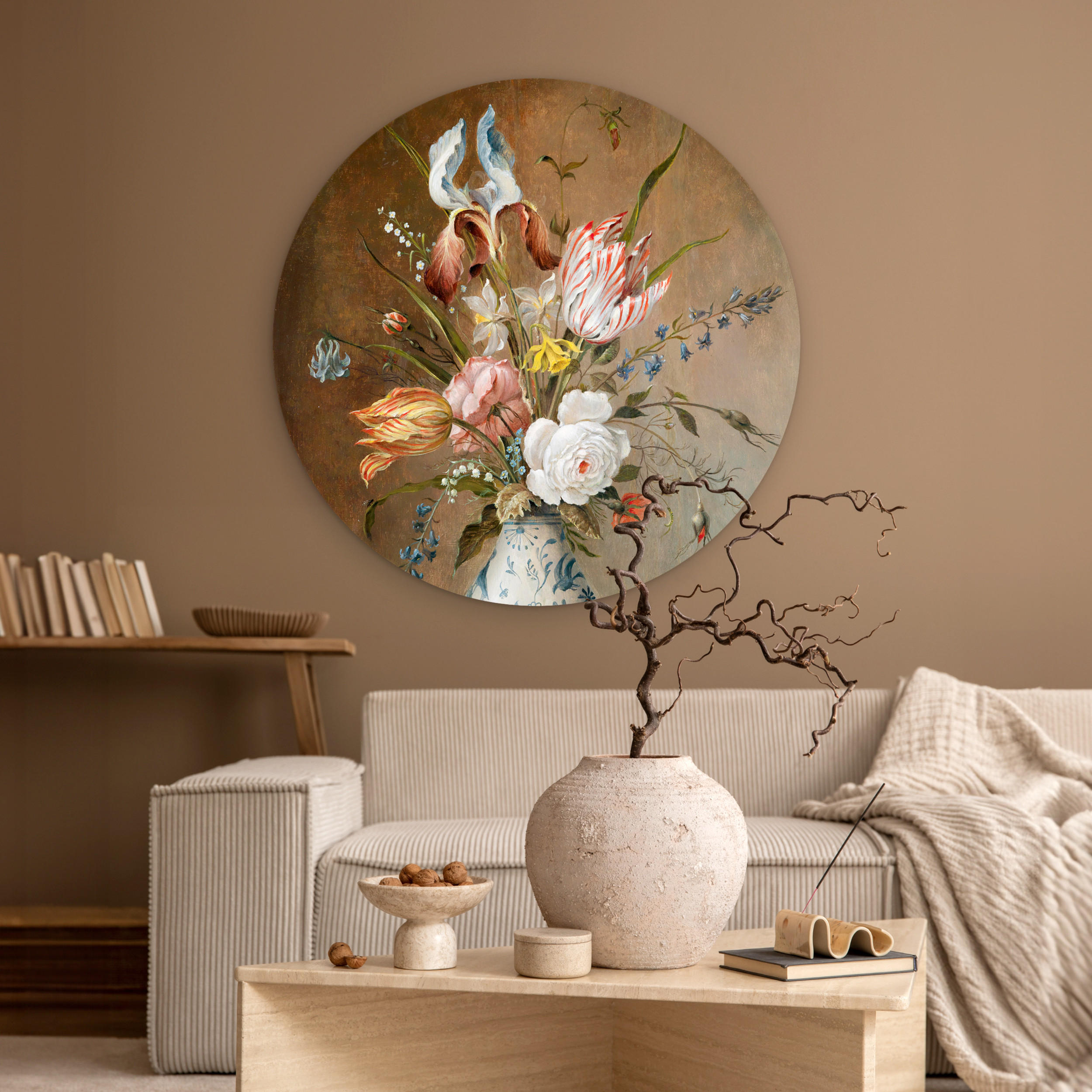 WANDBILD Stilleben mit Blumen - Balthasar van der Ast - Malerei 90x90 cm - Sandfarben, Kunststoff (90/90cm) - MuchoWow