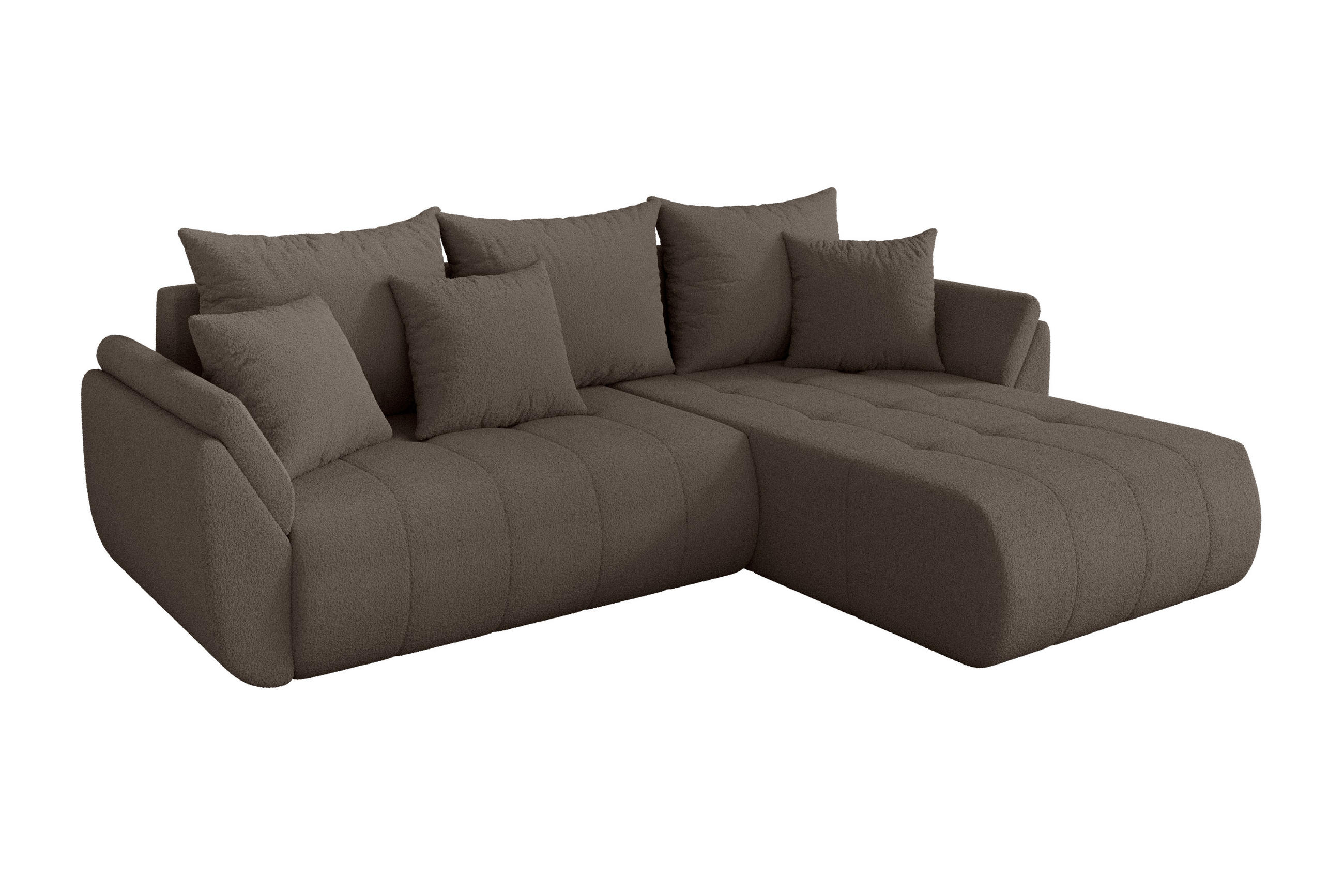 ECKSOFA mit Schlaffunktion Ottomane Rechts TOKO-L 277x194x86 Braun Bouclé - Schwarz/Braun, Holzwerkstoff/Kunststoff (277/194cm) - ALTDECOR