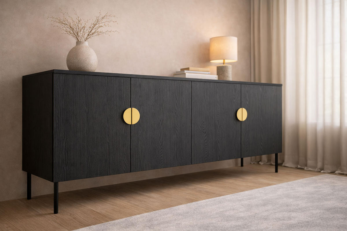 KOMMODE Mond anthrazit 213 / 40 / 87cm - Anthrazit/Goldfarben, Holz/Holzwerkstoff (213/87/40cm) - Feldmann-Wohnen