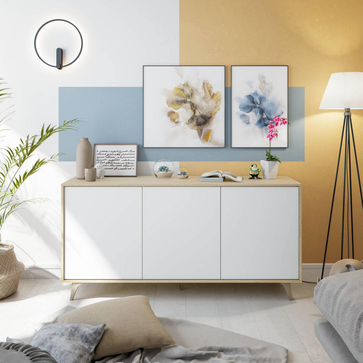 KOMMODE Eiche, Weiß 41/154/75 cm - Braun, Holzwerkstoff (154/75/41cm) - DMORA