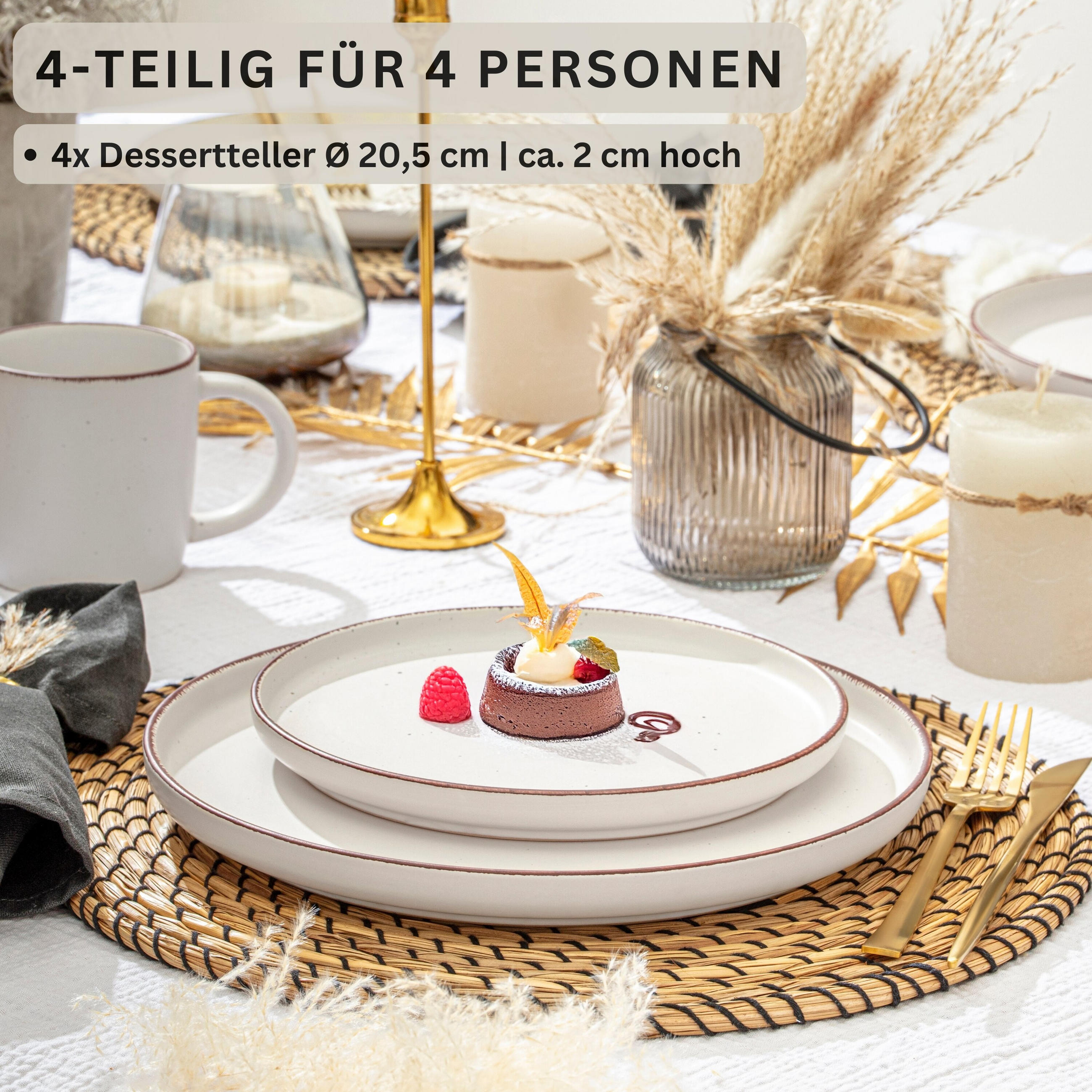 DESSERTELLER BOMBAY IVORY - 4 teilig aus Steingut - Creme, Stein (27cm) - Sänger