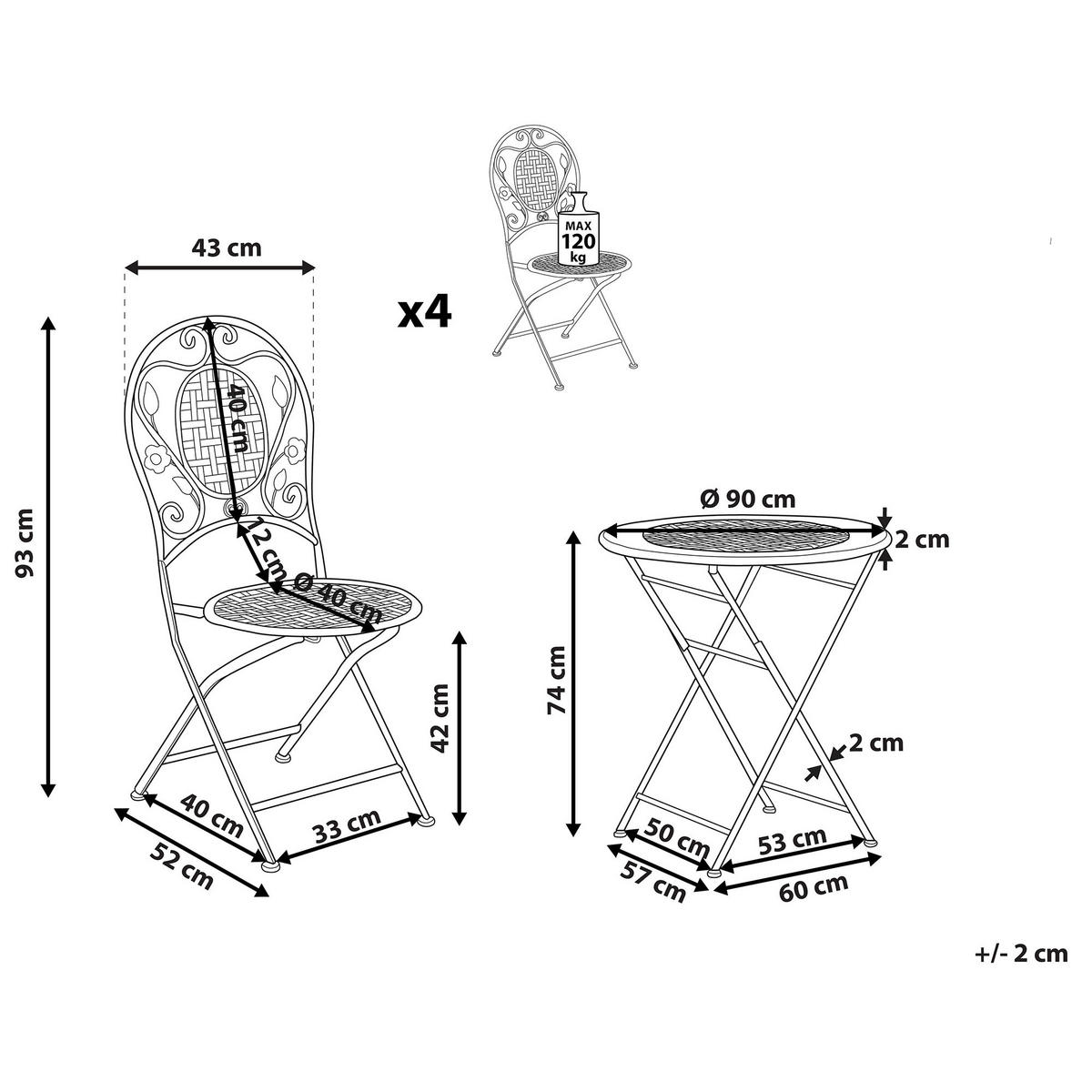 BALKONSET 4-Sitzer Metall cremeweiß Klapptisch Bivio - Weiß, Metall - Beliani