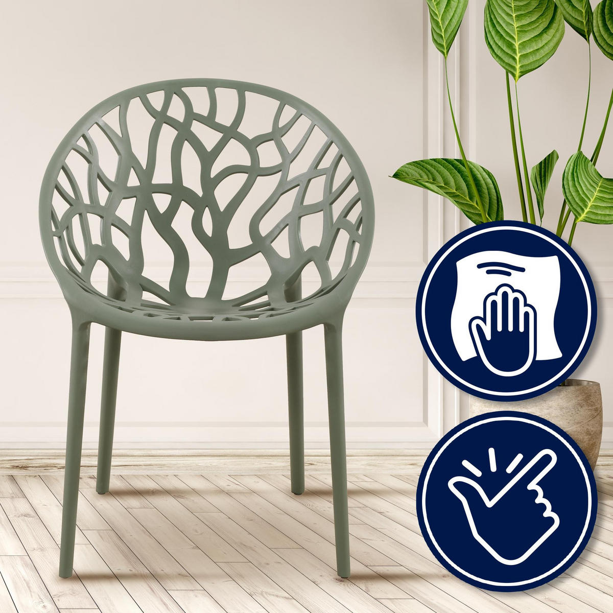 GARTENSTUHL 2er Set Kunststoff oliv - Olivgrün, Kunststoff (59/80/60cm) - CLP