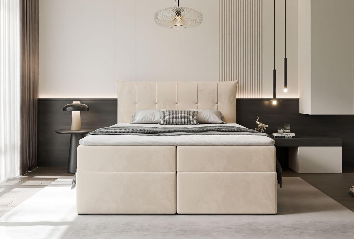 BOXBETT CHESTER 160/200 cm mit Matratze und Topper, Creme - Creme, Holzwerkstoff/Textil (160/200cm) - Idohome
