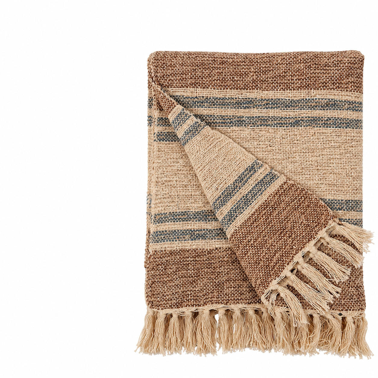 WOHNDECKE Baumwolle 130x170 cm Mit Fransen – Braun/Türkis - Beige, Naturmaterialien (130/170cm) - AU Maison