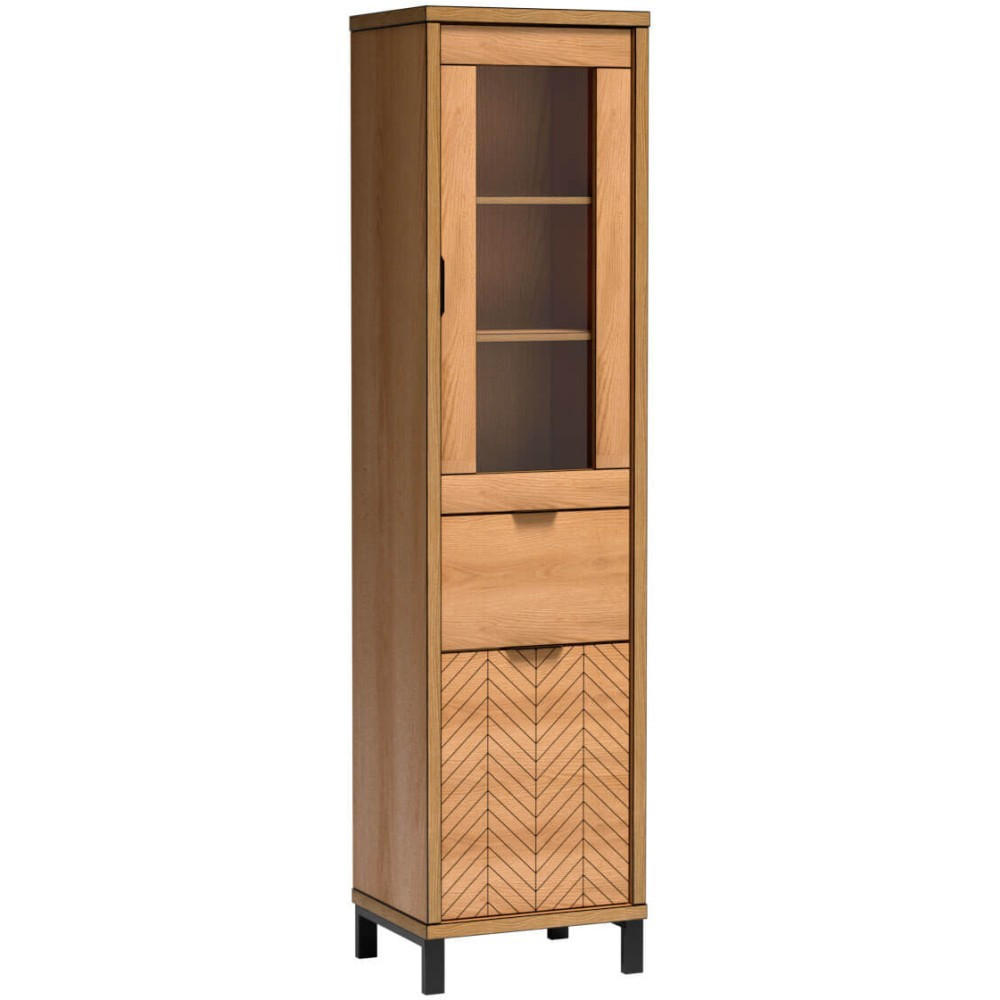VITRINE Fun mit 1 Schublade und 2 Türen, Karamell-Eiche, mit Beinen - Eichefarben/Schwarz, Holzwerkstoff (50/199/41cm) - Beautysofa