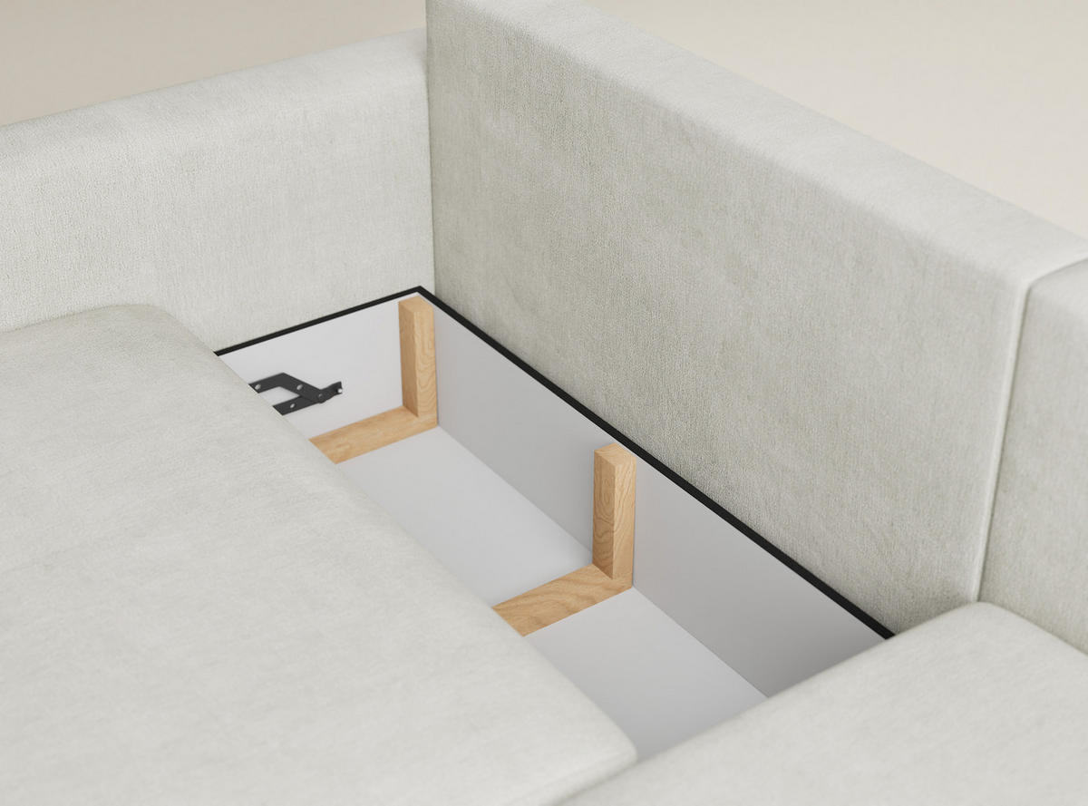 ECKSOFA MIT SCHLAFFUNKTION Leon Creme Webstoff - Creme/Schwarz, Holz/Holzwerkstoff (239/148cm) - Maison de Reve