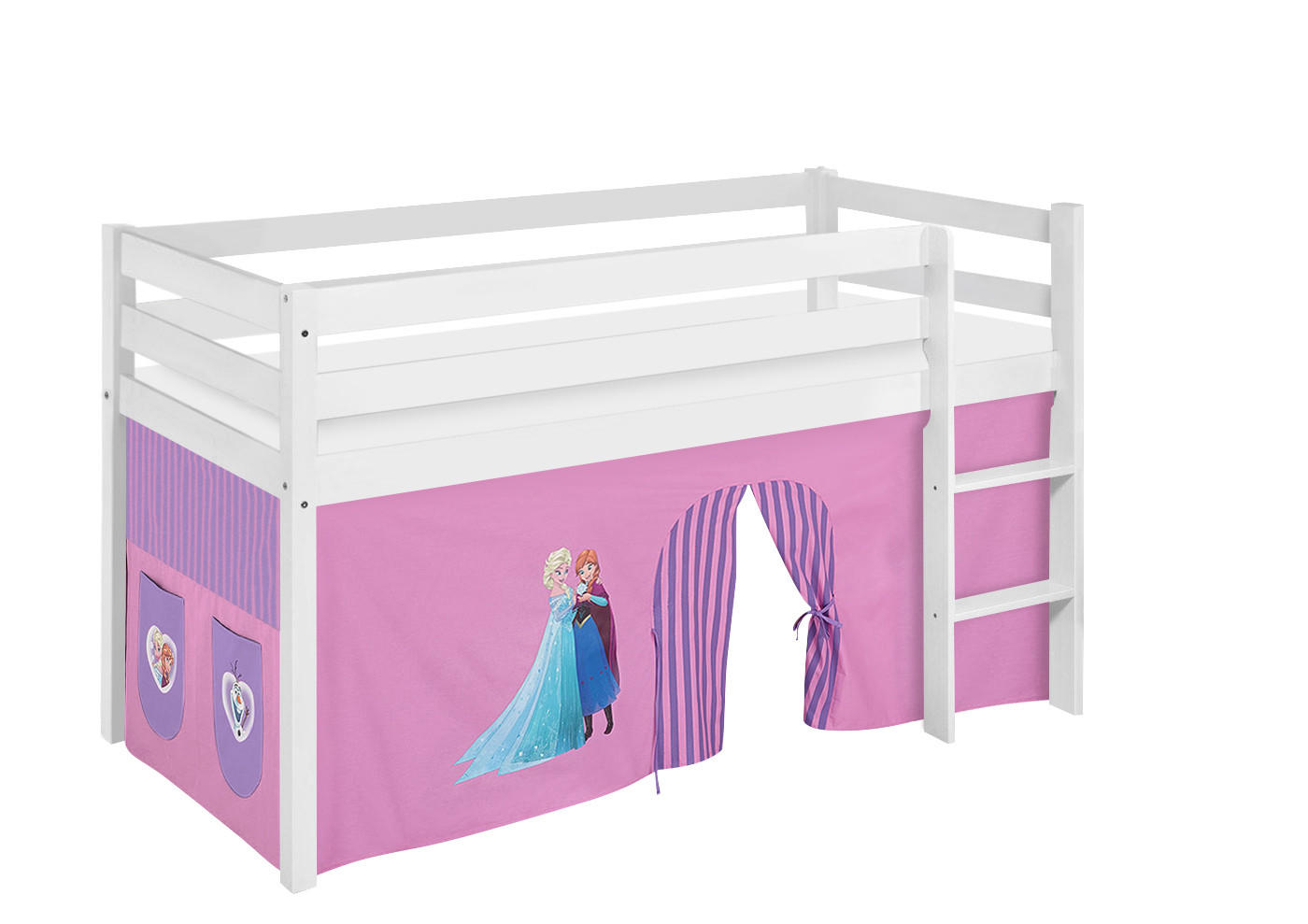 HOCHBETT JELLE mit FROZEN lila Vorhang - Die Eiskönigin - Kinderbett - Weiß, Holz - Lilokids