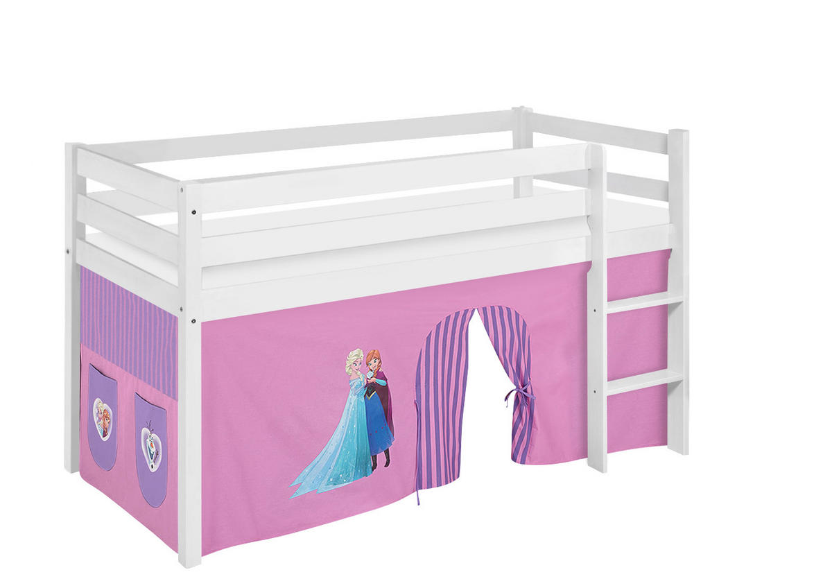 HOCHBETT JELLE mit FROZEN lila Vorhang - Die Eiskönigin - Kinderbett - Weiß, Holz - Lilokids