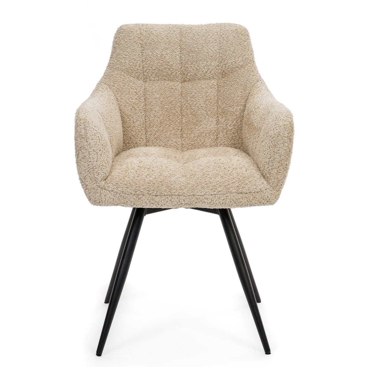 STUHL FANO drehbar gepolsterter mit Steppung - hellbeige - Boucle - Beige/Schwarz, Textil/Metall (58/83/59cm) - NEW HOME