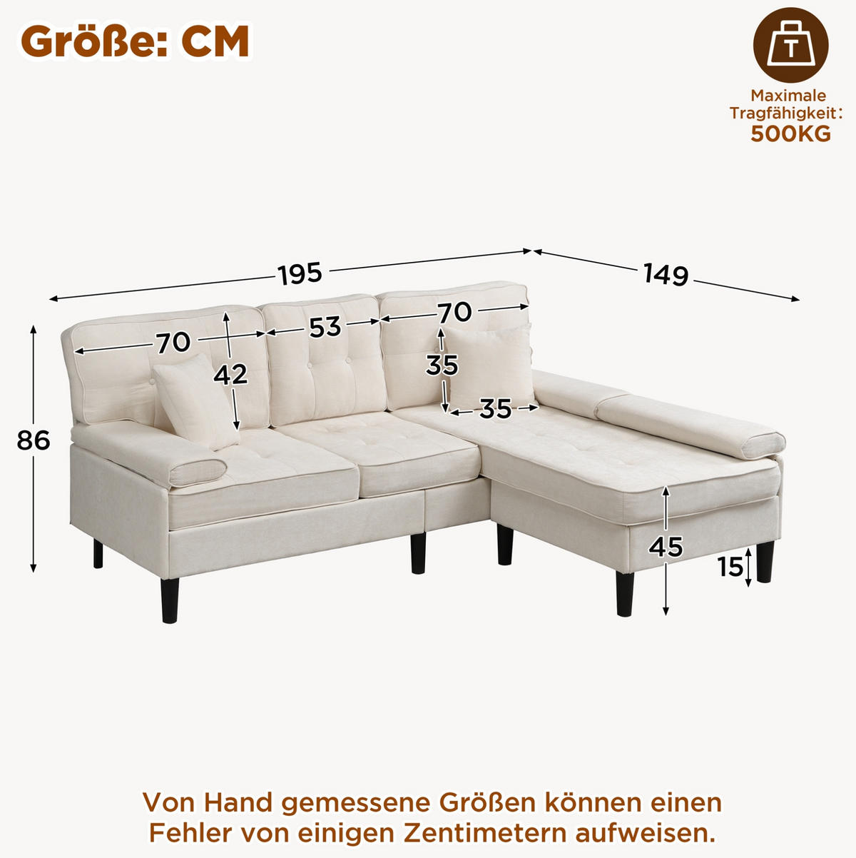 ECKSOFA 195/149/86 cm hellbeige aus Chenille mit Fußbank - Beige, Textil (149/195cm) - OKWISH
