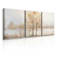 LEINWANDBILDER 3-es Set Baum Malarei - Beige/Weiß, Textil (90/40cm) - Muralo