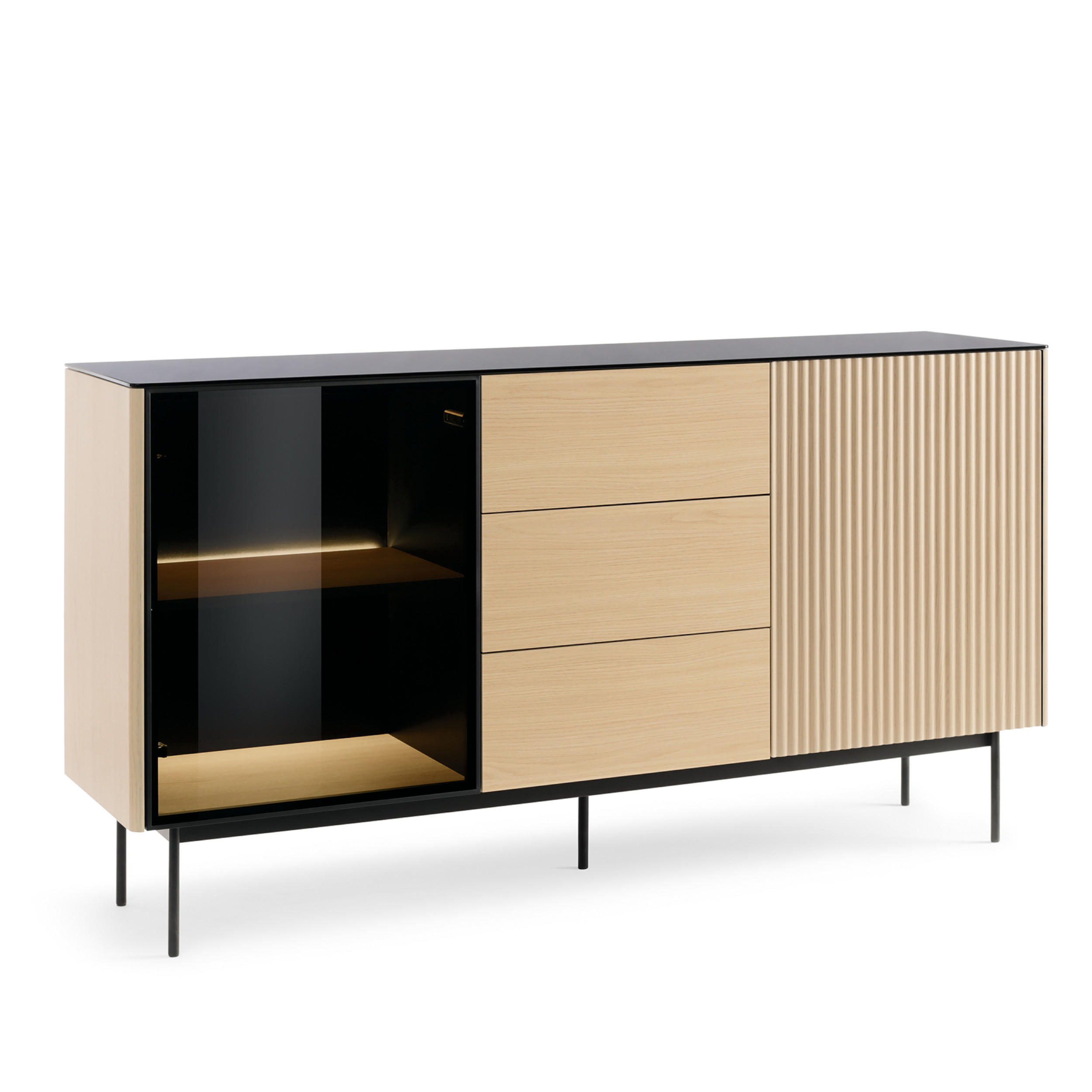 SIDEBOARD OLDEN KOM2 Glasplatte Eiche - Eichefarben, Glas/Holzwerkstoff (157/84/39cm) - Komodee