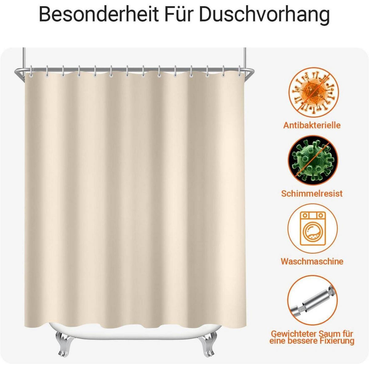DUSCHVORHANG 100x170 cm Beige Wasserabweisend Beschwerter Saum - Beige, Textil (100/170cm)