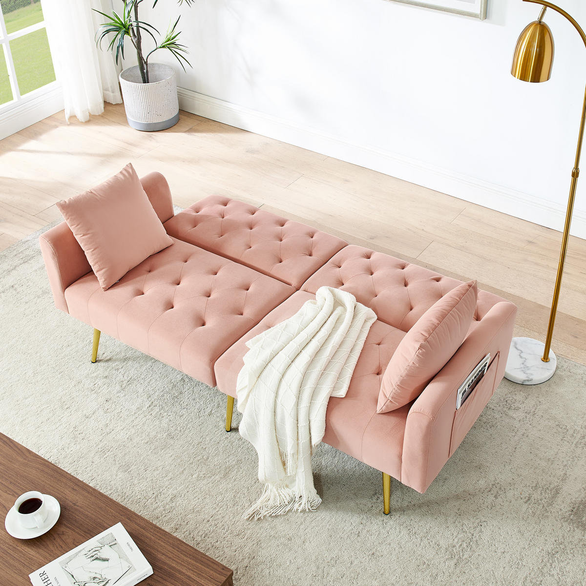 SCHLAFSOFA 177/78/74 cm in Pink Samt mit Aufbewahrungstasche - Rosa, Textil (78/74/177cm) - Oxeza