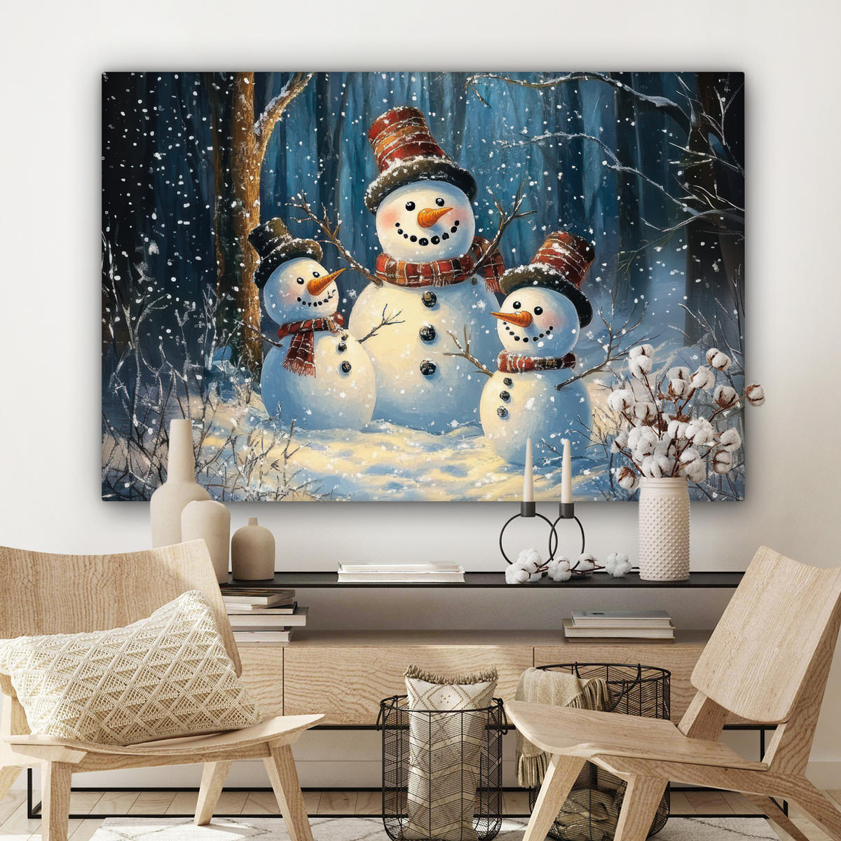 LEINWANDBILD Schneemann - Schnee - Winter - Wald XXL 150x100 cm - Hellblau, Textil (150/100cm) - MuchoWow