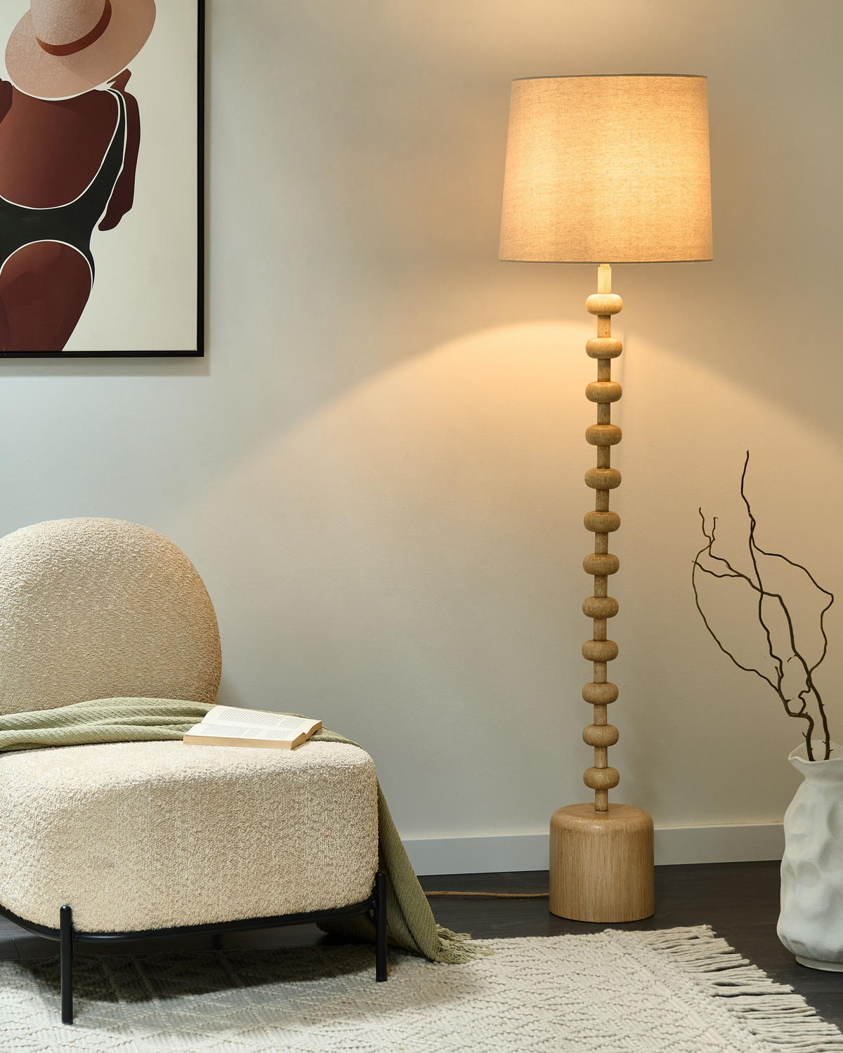 STEHLAMPE Braun Krios - Hellbraun/Beige, Metall (36/36/149cm) - Beliani