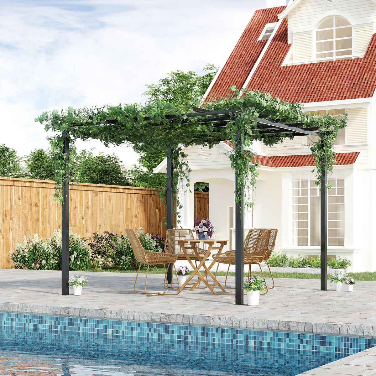 ROSENPAVILLON Pflanzbogen Rosenbogen Rankhilfe Garten Pavillon wetterfest Metall Schwarz 2,97 x 2,95 x 2,3 m - Schwarz, Metall (297/230/295cm)