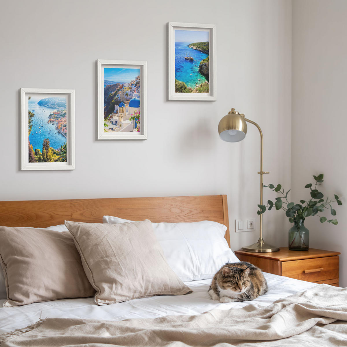 WANDBILDER 3er-Set - 20x30 cm Weißer Rahmen - Griechische Ansichten von Santorin Oia - Weiß, Kunststoff (20/30cm) - ArtPrintCave