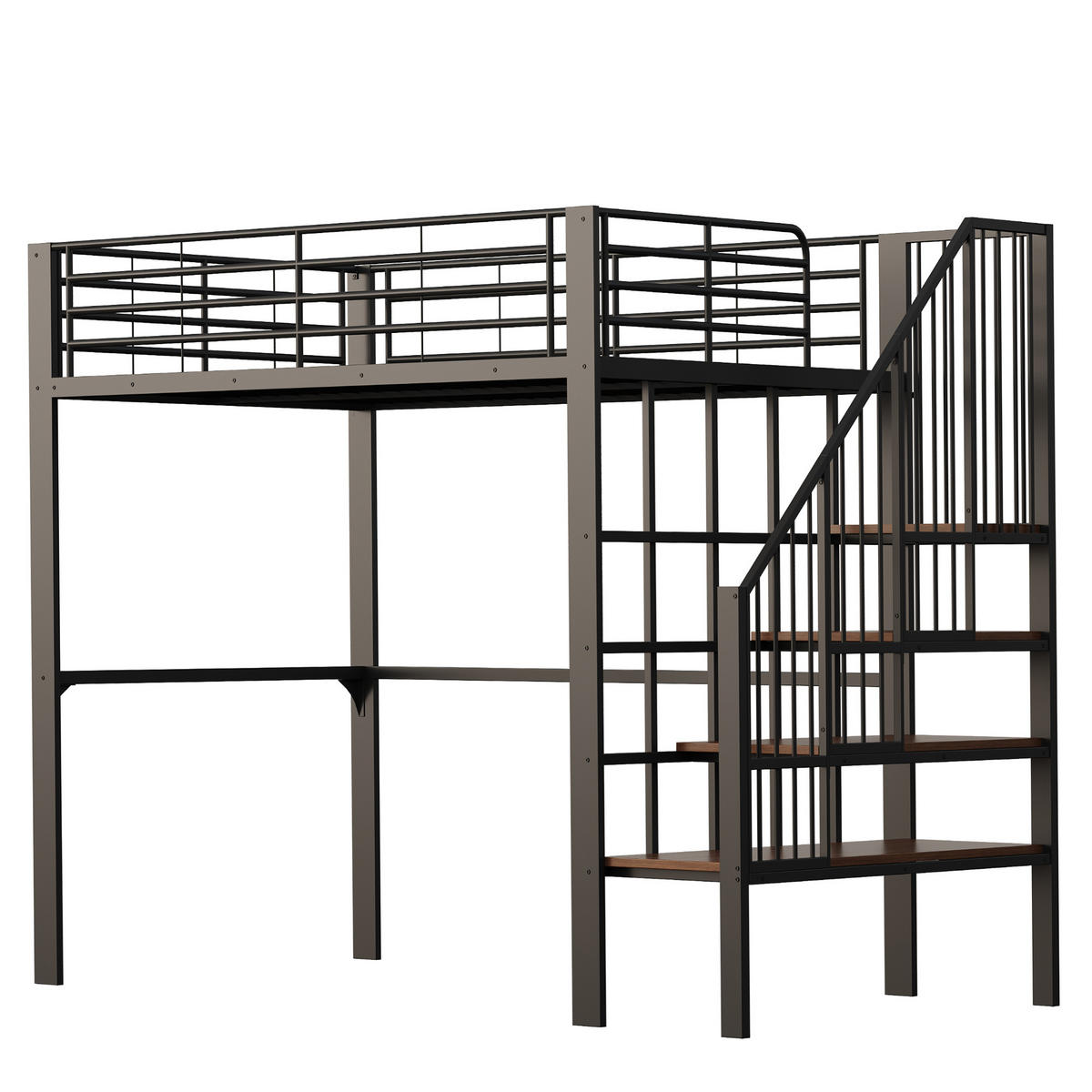 HOCHBETT 140/200 cm Schwarz Metall mit Stauraum und Treppe - Schwarz, Metall (140/200cm) - OKWISH