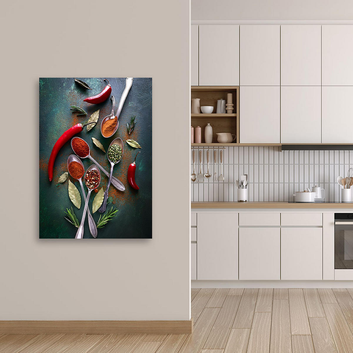 WANDBILD küchengewürze paprika - Grün, Textil (40/60cm) - Feeby