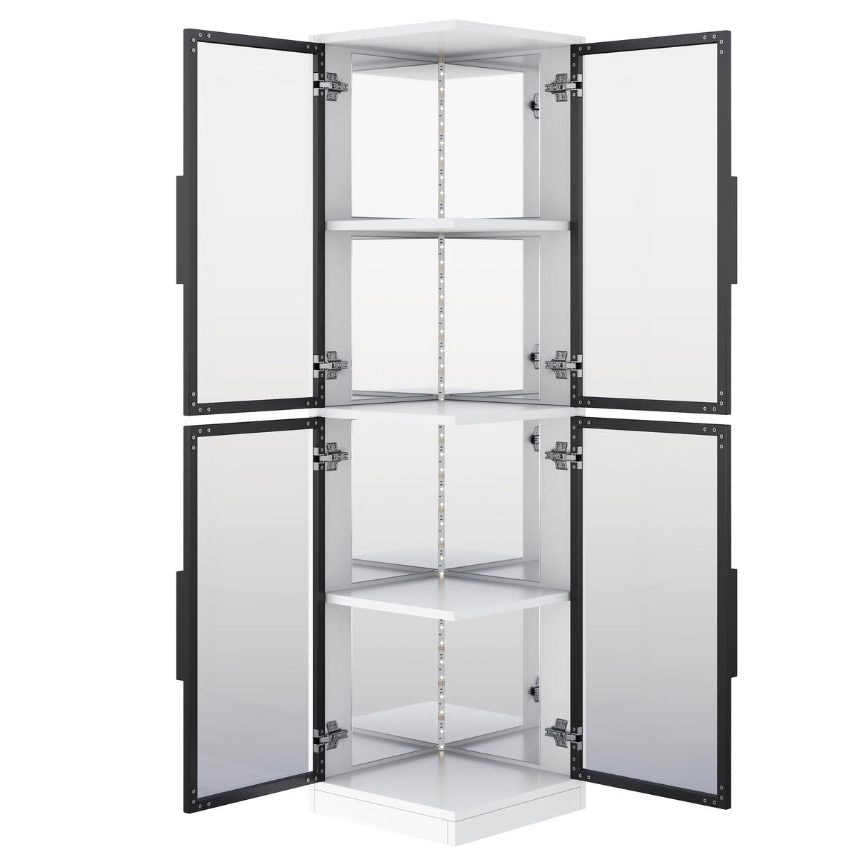 VITRINE LED Glas Spiegelrückwand 164cm Weiß - Weiß, Glas (44/164/42cm) - FLIEKS