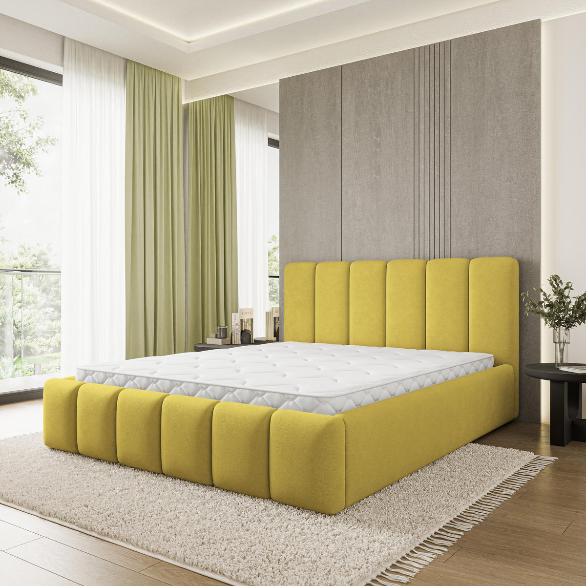 POLSTERBETT ATTORA SR 120x200 cm mit Bettkästen - Gelb - Gelb, Holz (120/200cm) - MASSENO