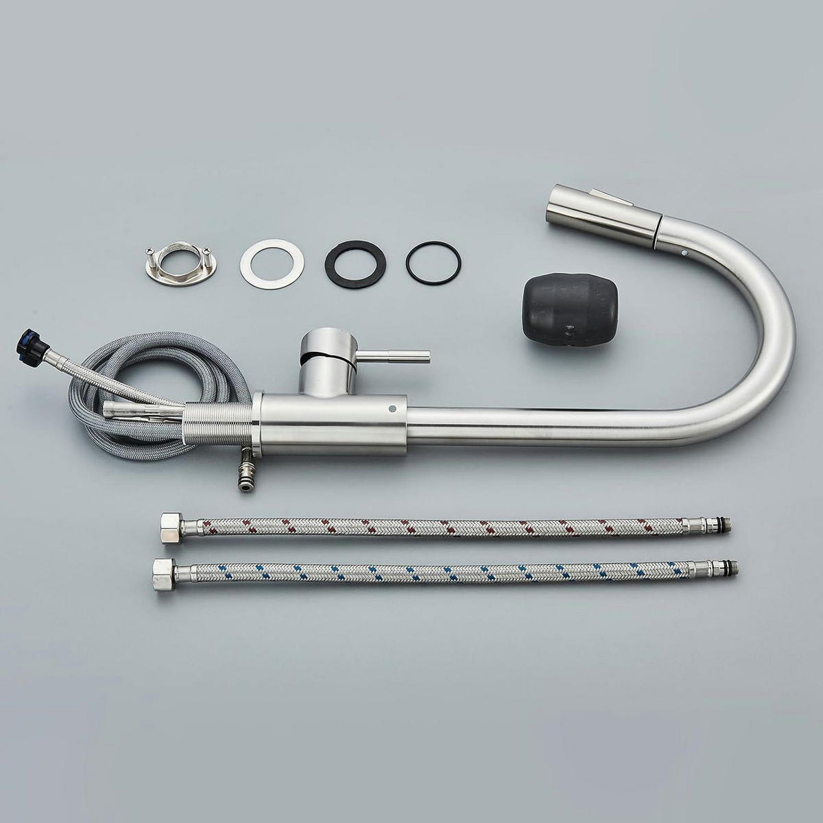 KÜCHENARMATUR Edelstahl mit herausziehbarer Brause 360° schwenkbar 2 Strahlarten gebürstet Chrom - Silberfarben, Metall (5.7/43.5/21cm)