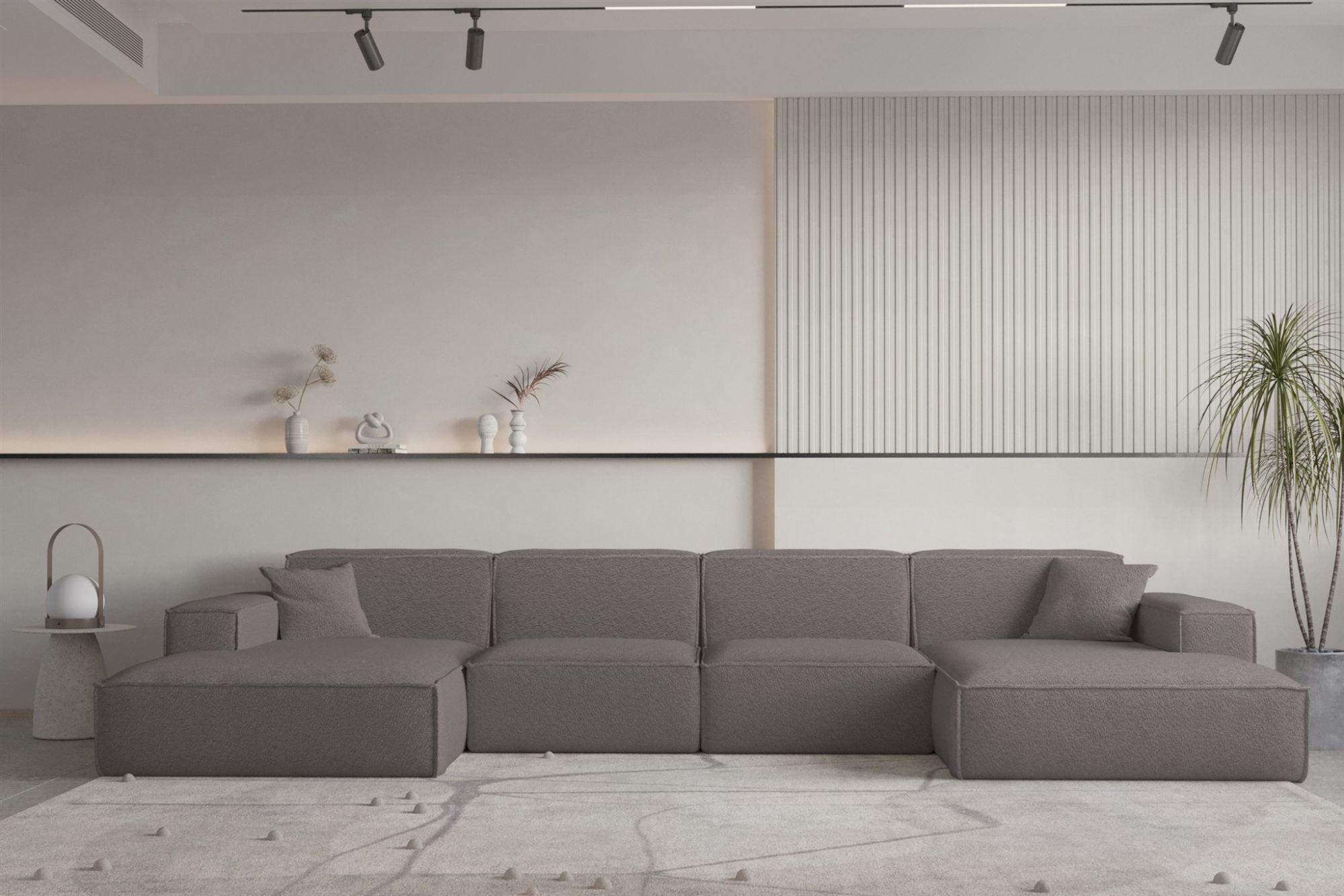WOHNLANDSCHAFT Celes Premium Bukla - Taupe, Holzwerkstoff/Textil (379/73/165cm) - Fun Möbel