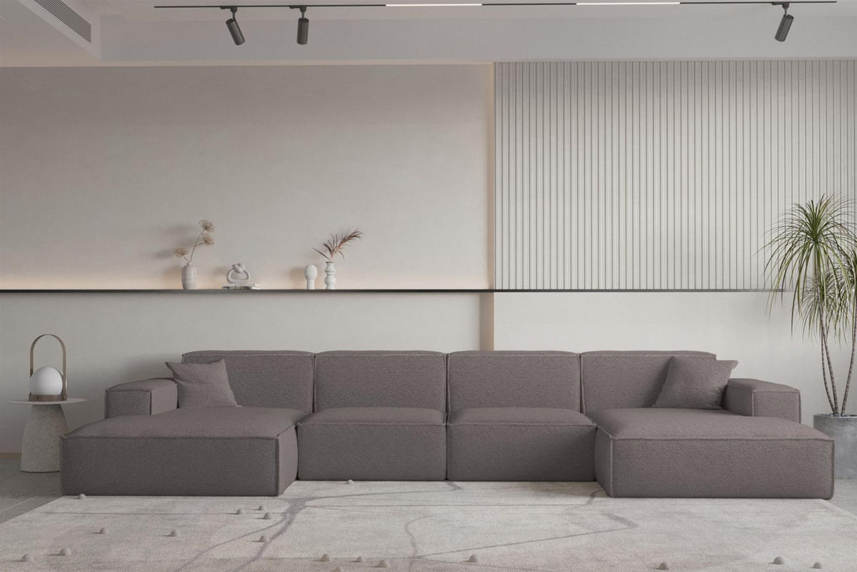 WOHNLANDSCHAFT Celes Premium Bukla - Taupe, Holzwerkstoff/Textil (379/73/165cm) - Fun Möbel