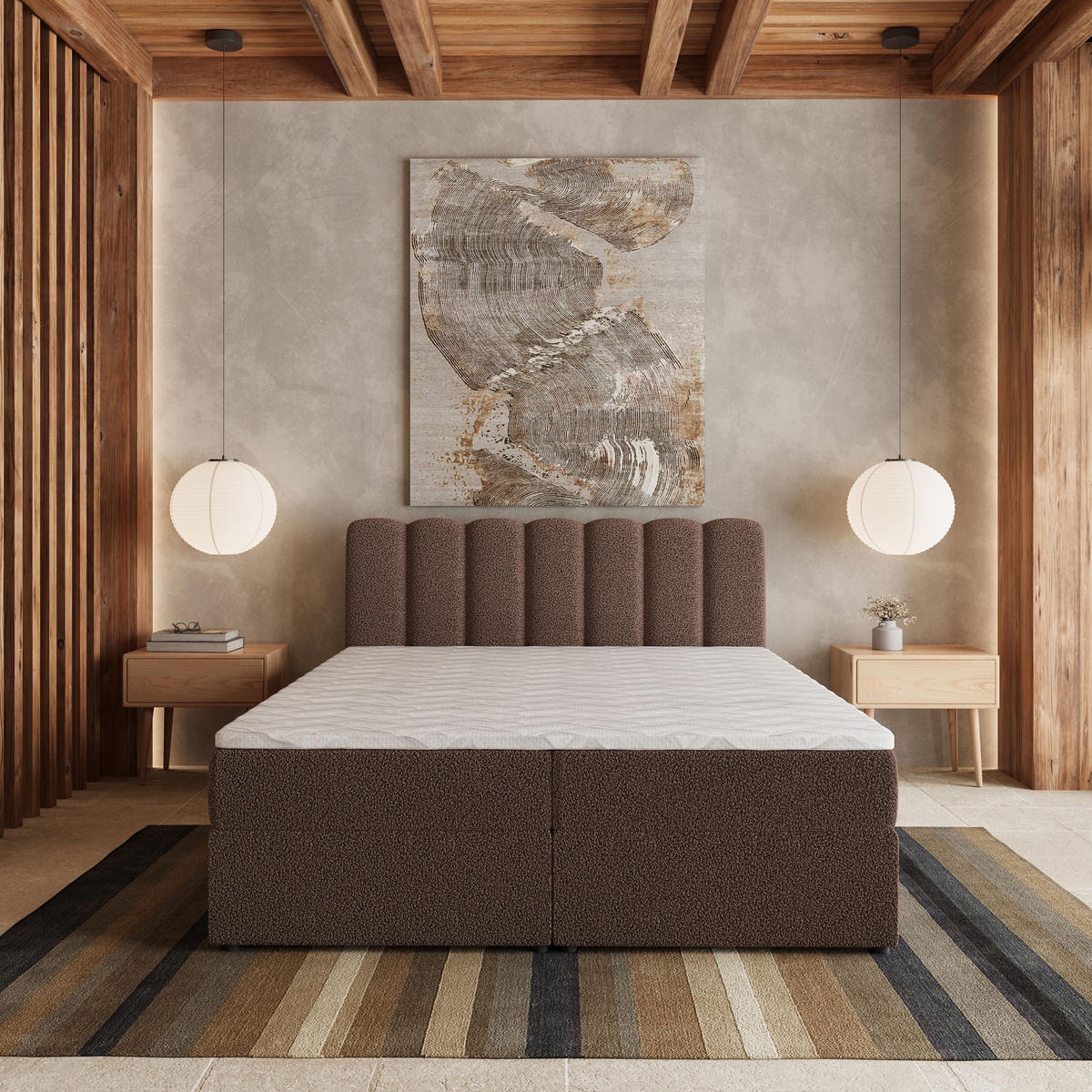 BOXBETT SOLIA 180x200 cm mit Matratze und Topper, H2+H3 - Braun - Braun, Holz (180/200cm) - MASSENO