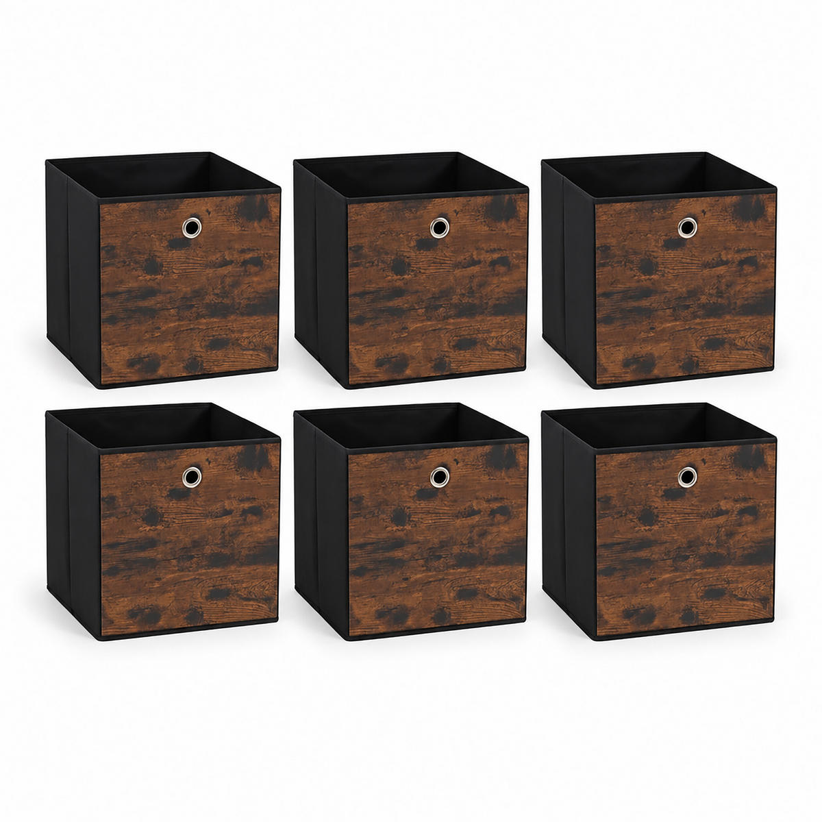 CUTIE Neagră Set-de-6 pliabilă - negru, hârtie/material textil (30/30/30cm) - Relaxdays