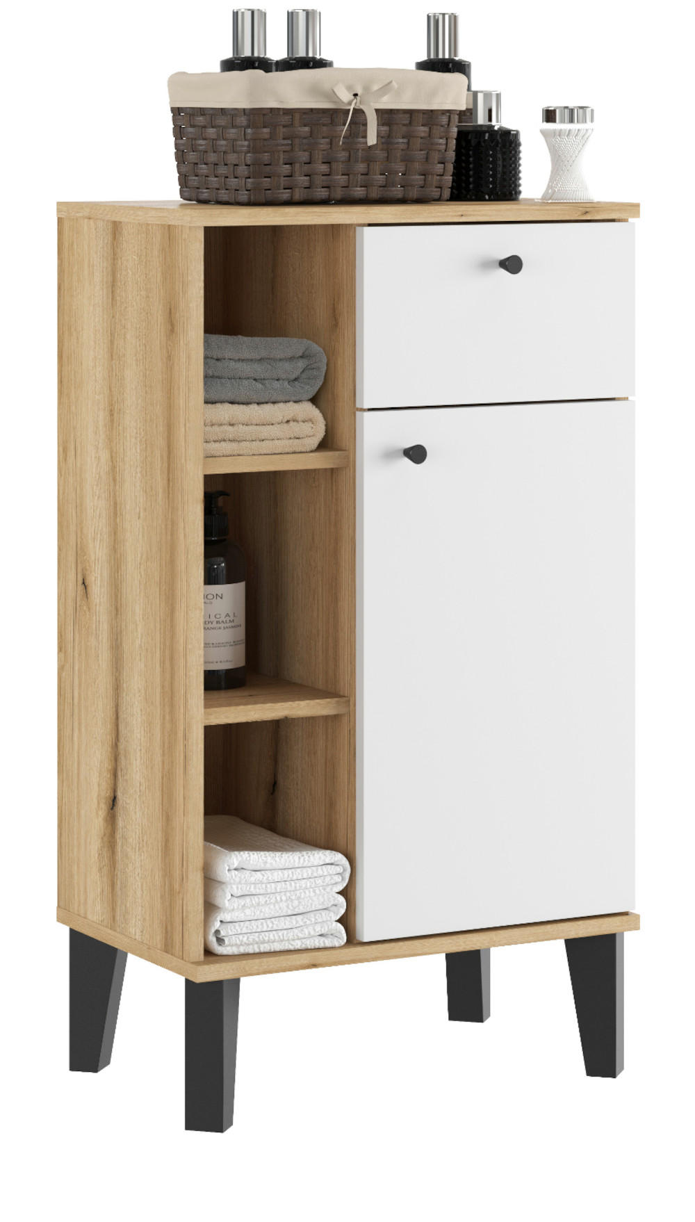 BADKOMMODE weiß, Evoke Eiche, Badkommode, 51 x 90 cm - Eichefarben/Schwarz, Holz/Holzwerkstoff (51/90/33cm) - Furn.Design