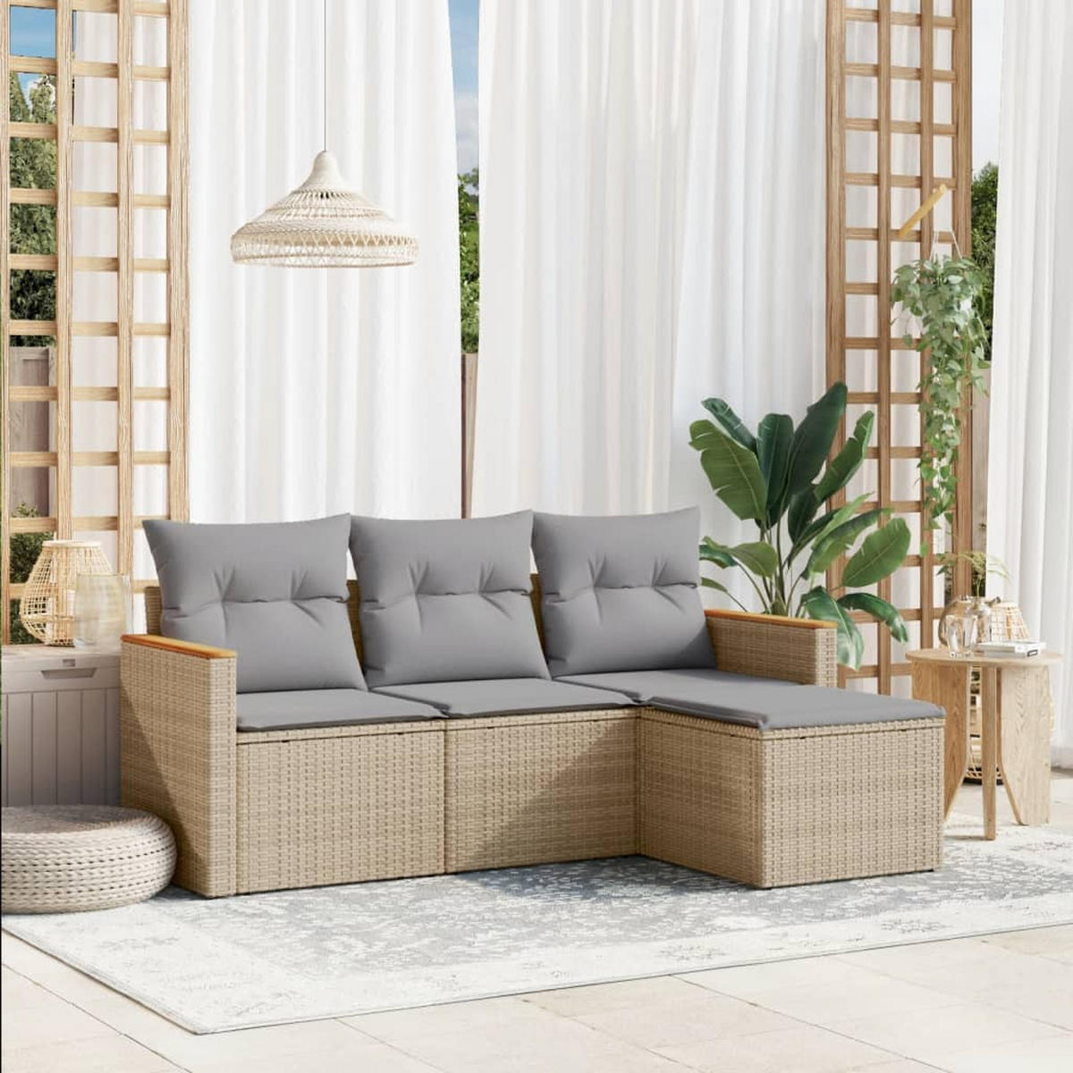 GARTEN-SOFAGARNITUR 4-teilig Mit Kissen Beigemischung Poly Rattan - Beige, Kunststoff - vidaXL