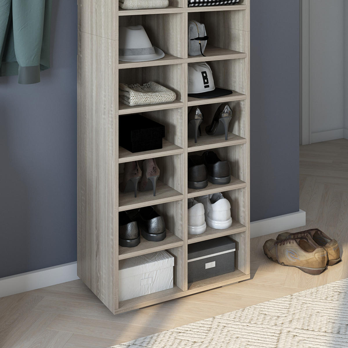 SCHUHSCHRANK Paris Sonoma 52.4 x 183.3 cm 22 Fächer - Sonoma Eiche, Holzwerkstoff (52.4/183.3/33.3cm) - Vicco