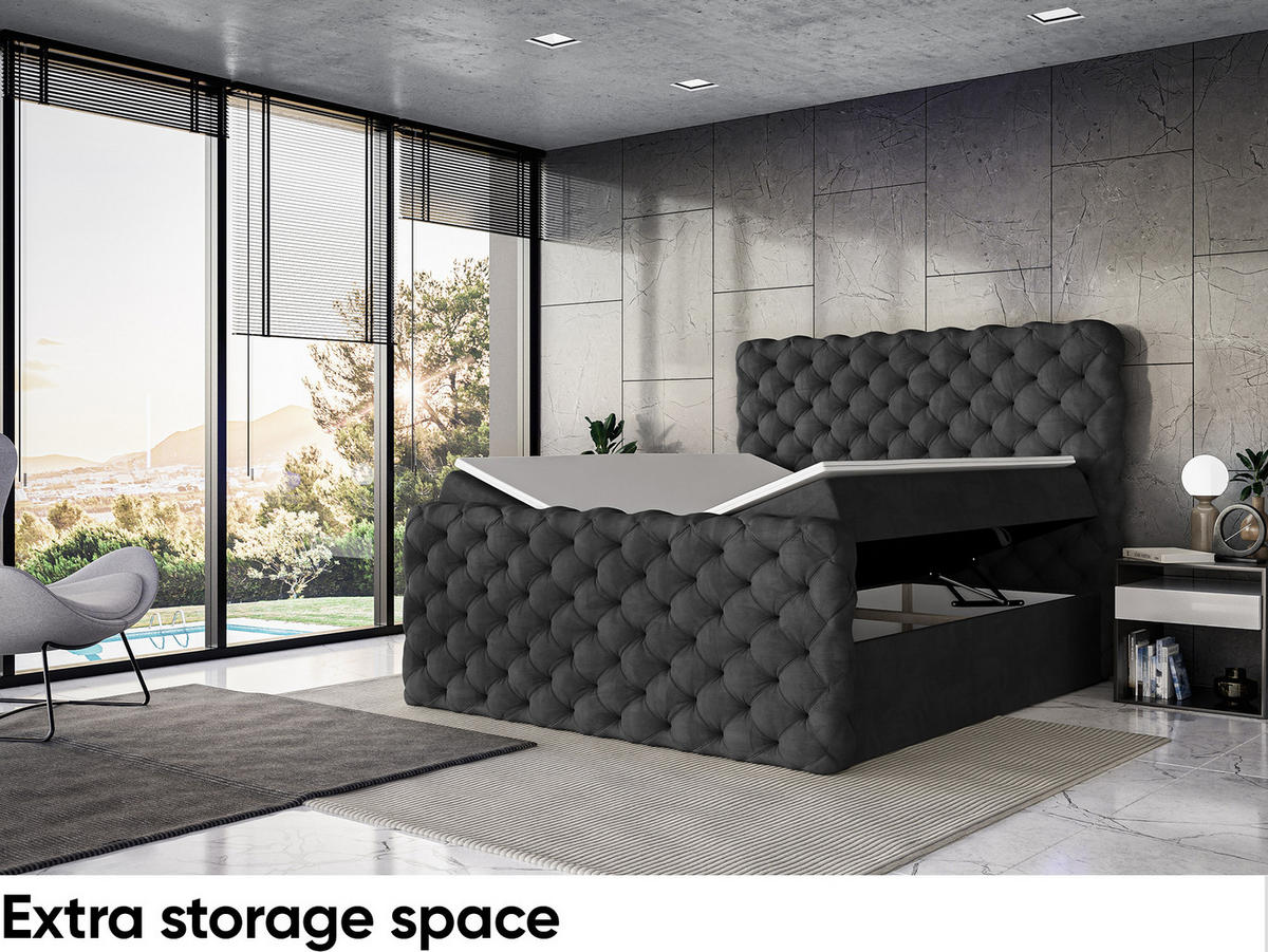 BOXBETT Duke - Schwarz, Holzwerkstoff/Textil (140/200cm) - Meblini