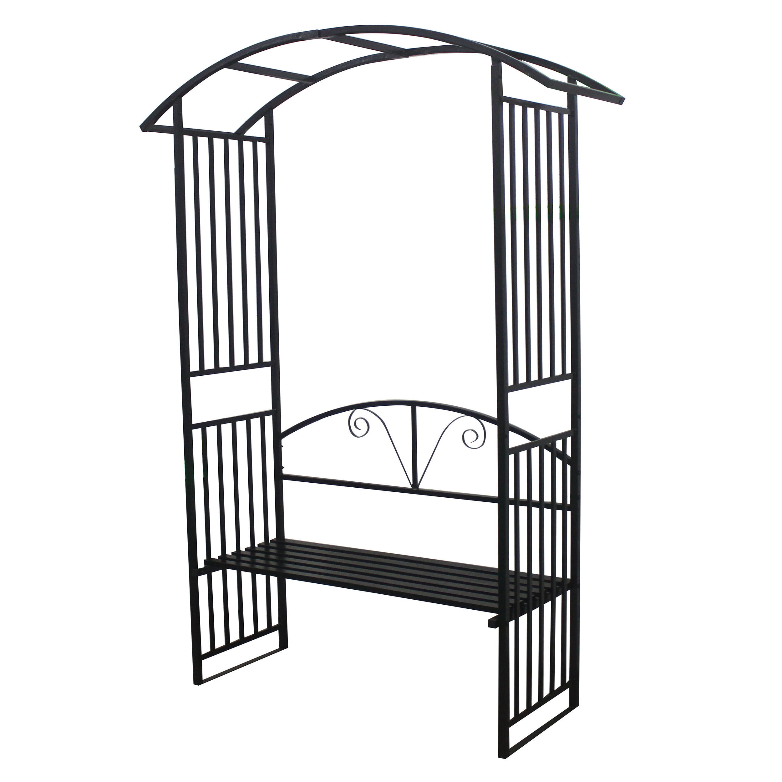 ROSENBOGEN Burton - Rankhilfe mit geschwungenem Oberteil und integrierter Sitzbank für 2 Personen. BxTxH: 150x50x230 cm - Schwarz, Metall (150/230/50cm) - TPFGarden