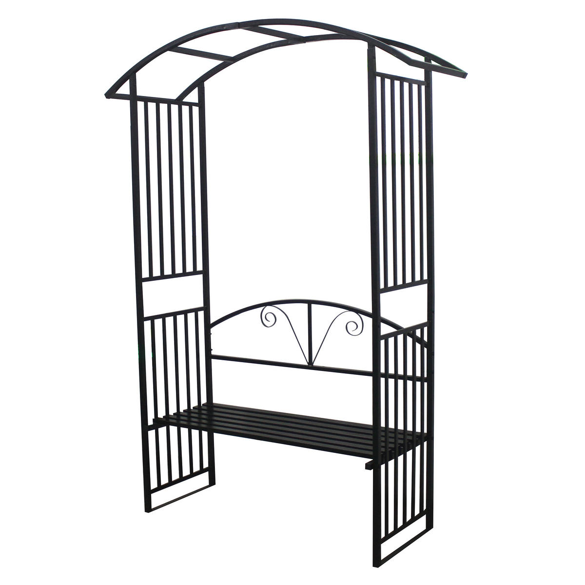 ROSENBOGEN Burton - Rankhilfe mit geschwungenem Oberteil und integrierter Sitzbank für 2 Personen. BxTxH: 150x50x230 cm - Schwarz, Metall (150/230/50cm) - TPFGarden