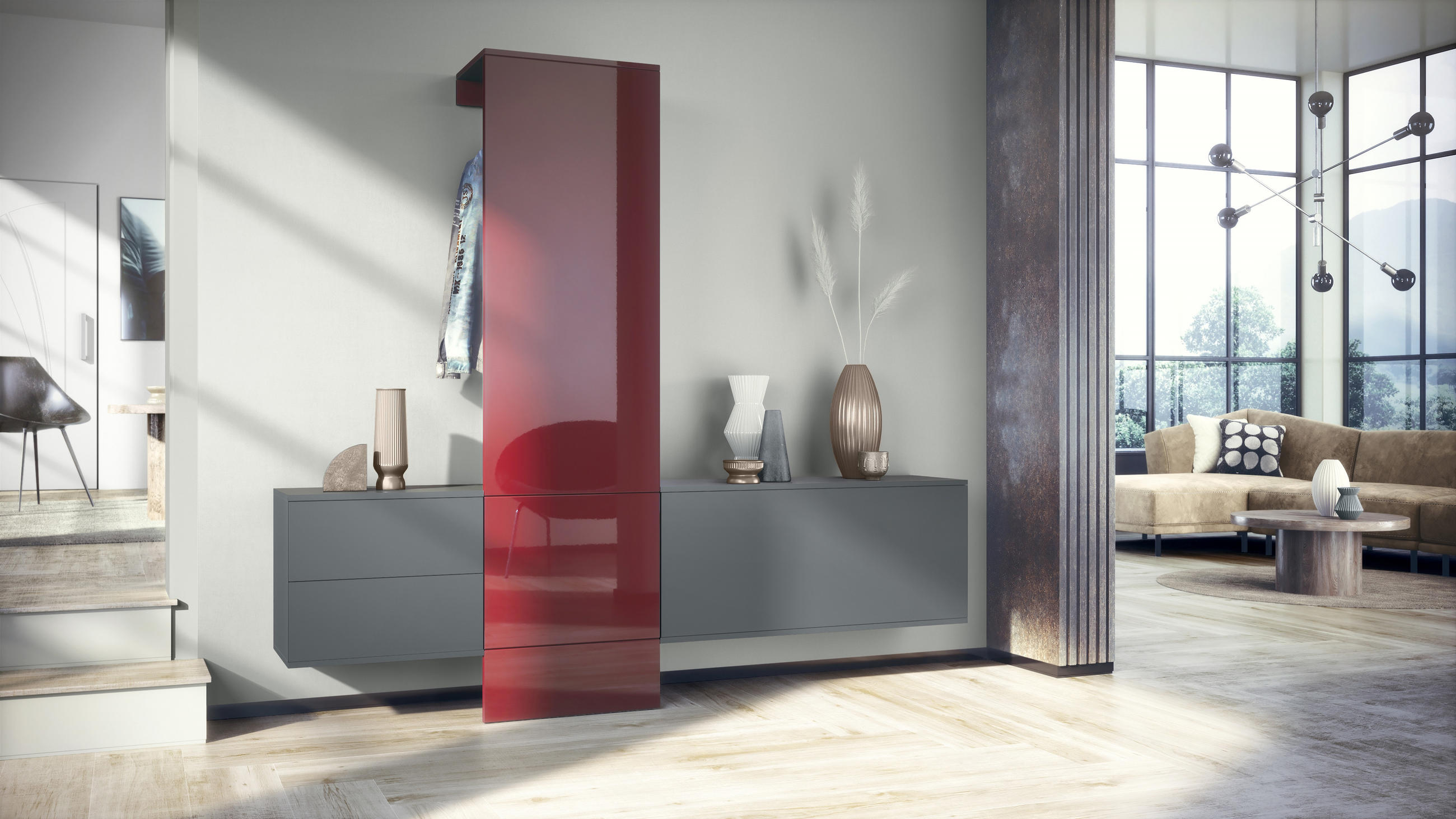 GARDEROBE Carlton Paneel in Bordeaux Hochglanz - Bordeaux, Holzwerkstoff (209/193/35cm) - Vladon