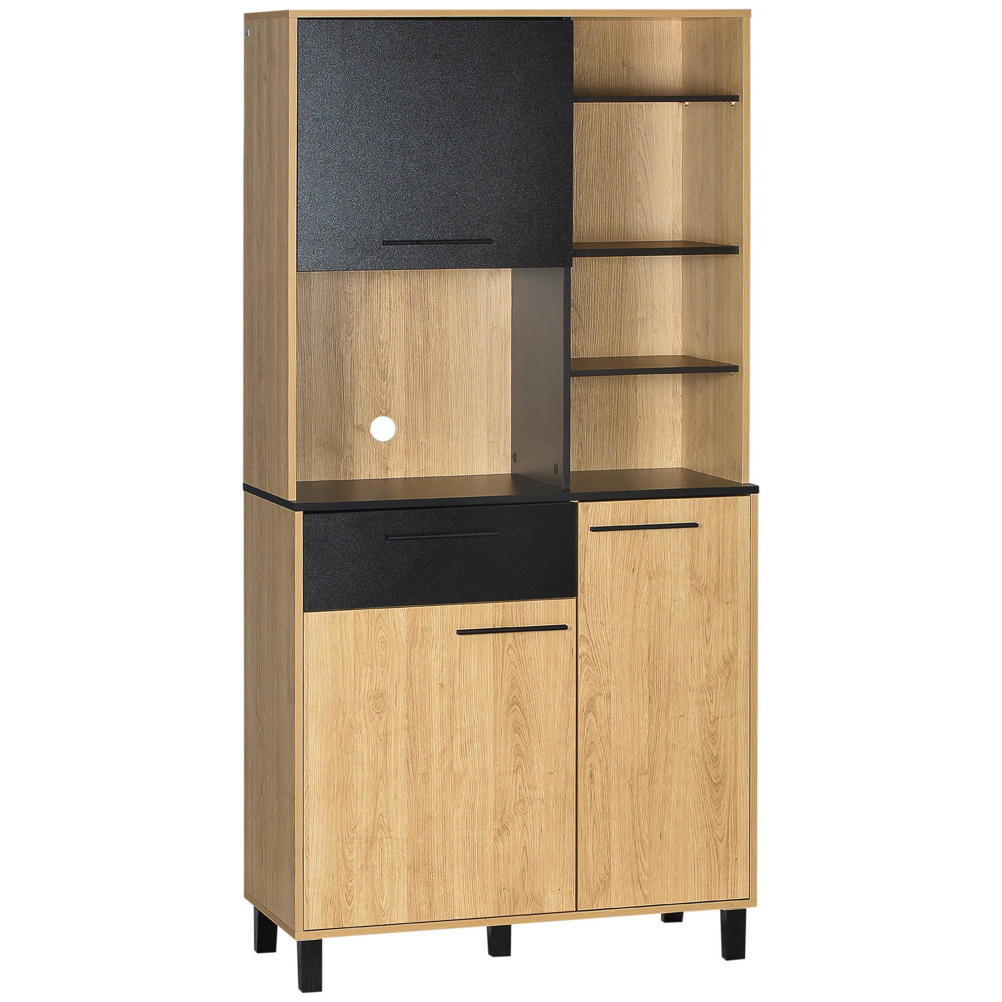 BUFFET DE-11033 3 Türen Schwarz/Naturholz - Naturfarben, Holzwerkstoff (40/180/90cm) - ComfortXL