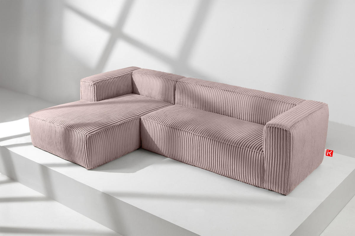 ECKSOFA-LINKS FEROX Modern, Cord-Stoff, rosa - Pink, Textil (305/175cm) - KONSIMO®