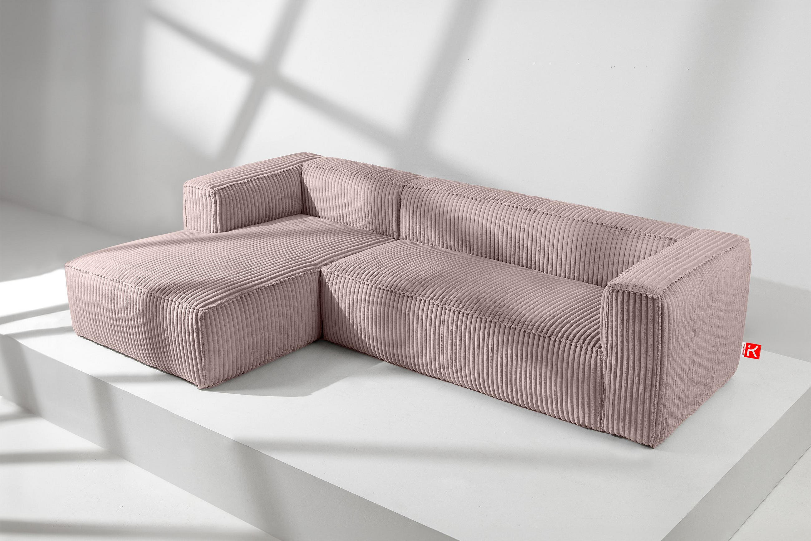 Thumbnail - Konsimo® Ecksofa-Links, Pink, Textil, L-Form,L-Form, 305x175 cm, Wohnzimmer, Sofas & Couches, Wohnlandschaften, Ecksofas