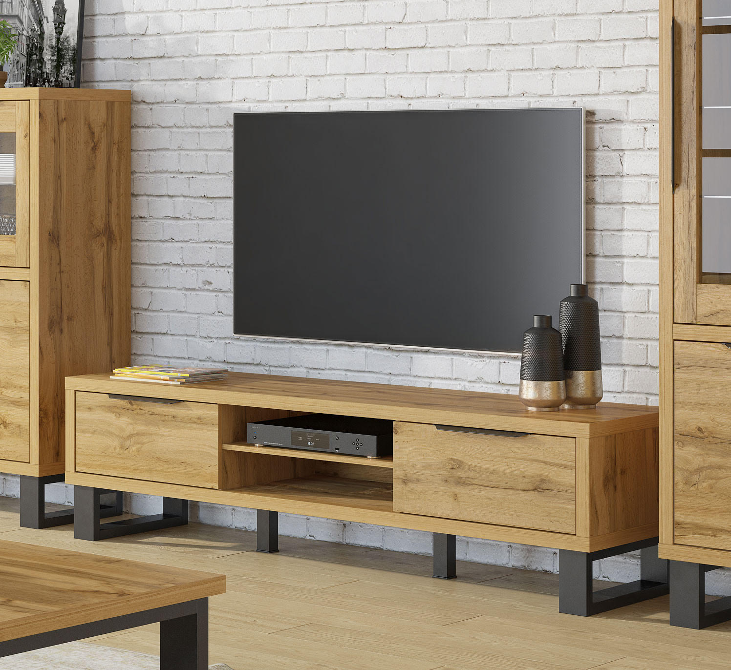 LOWBOARD Halle Wotan Eiche 180 / 50 / 50 cm - Eiche Wotan/Braun, Holz/Holzwerkstoff (180/50/50cm) - Feldmann-Wohnen