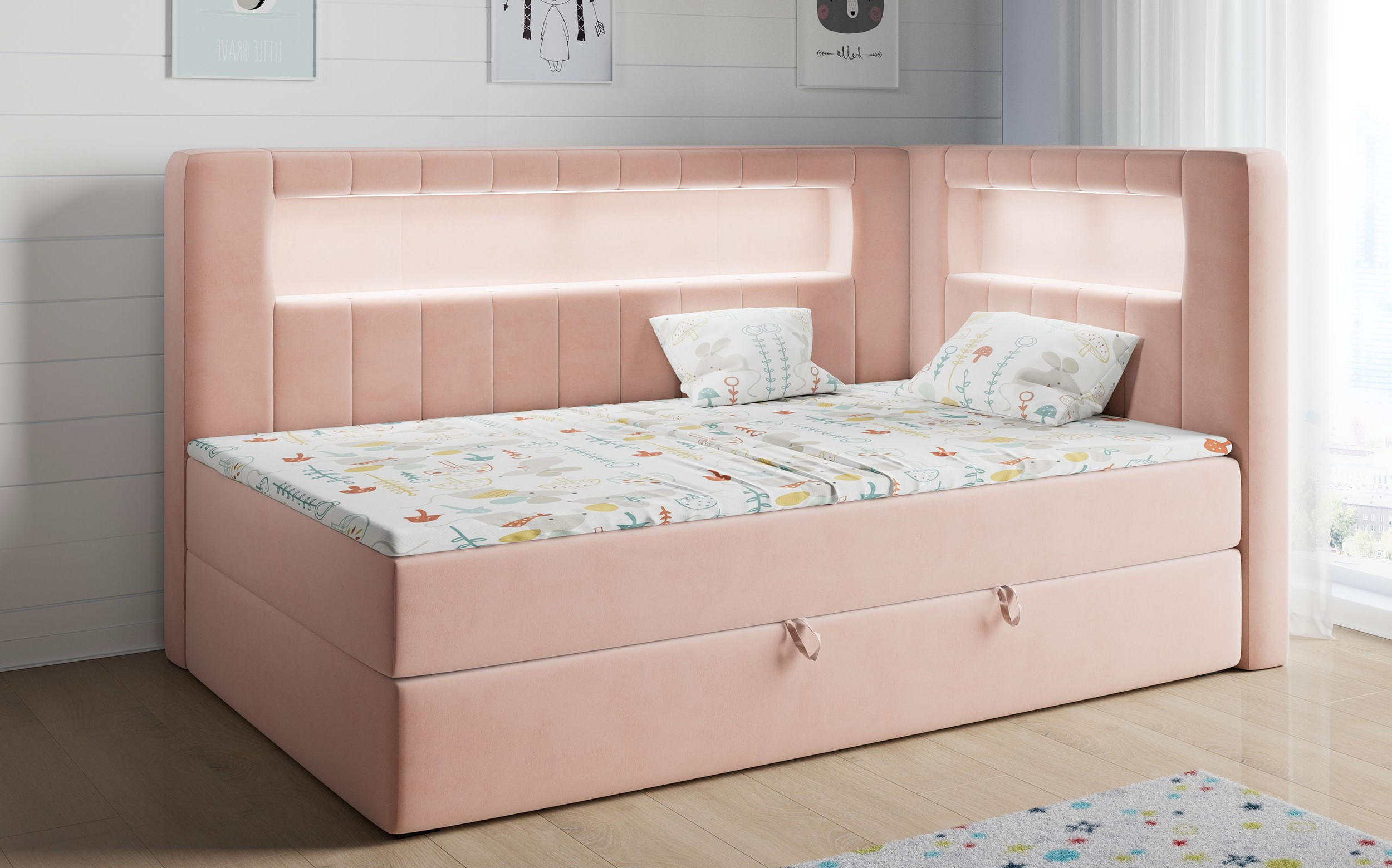 BOXSPRINGBETT JUNIOR GOLD 3 90/200 Rosa - rechte Seite - Rosa, Holz/Textil (90/200cm) - MKS