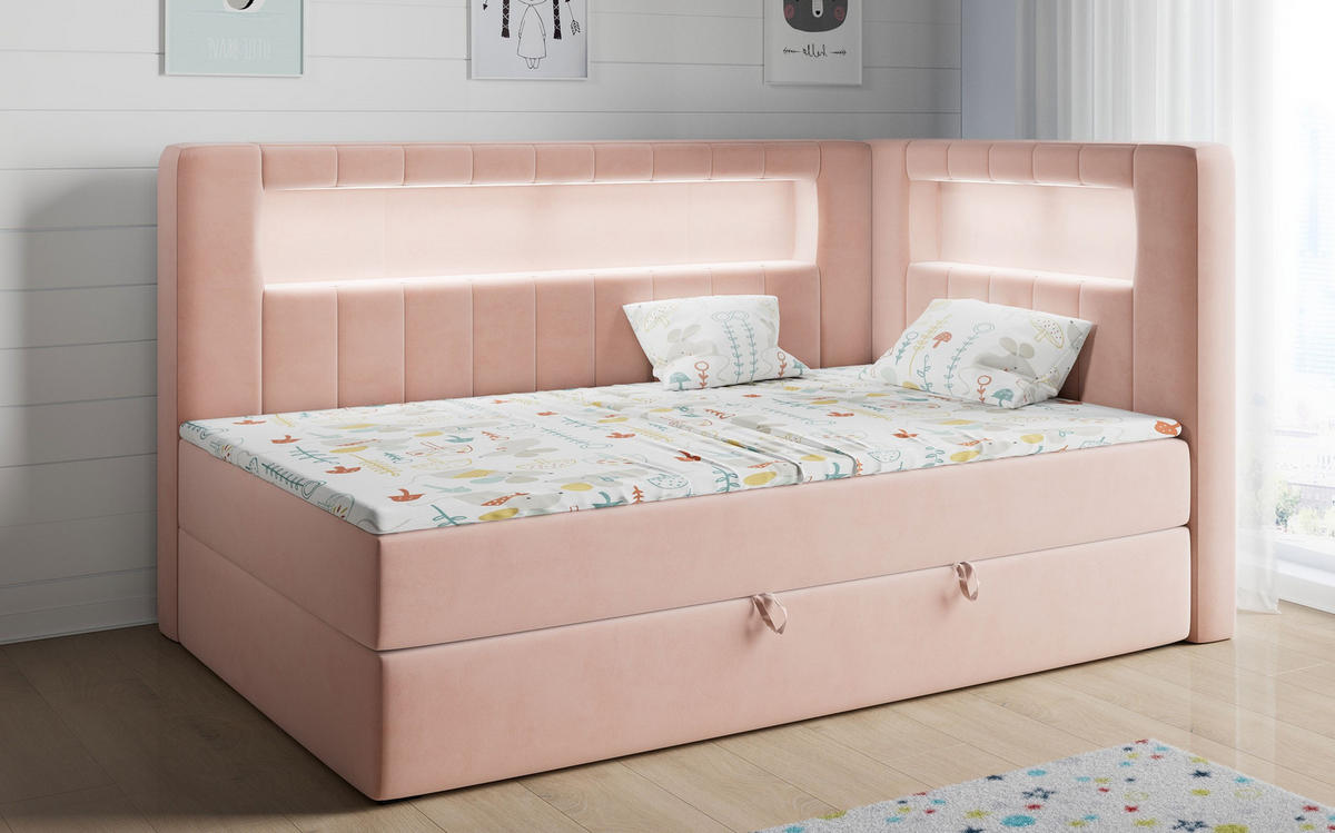 BOXSPRINGBETT JUNIOR GOLD 3 90/200 Rosa - rechte Seite - Rosa, Holz/Textil (90/200cm) - MKS