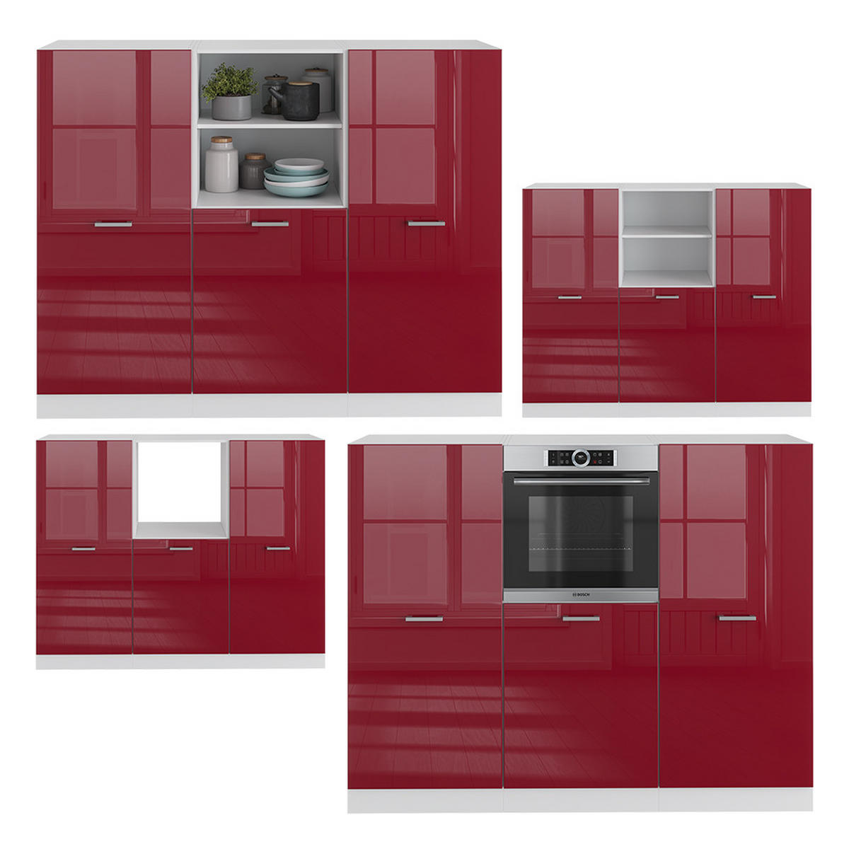 KÜCHENBLOCK R-Line Rot Hochglanz/Weiß 180 cm ohne Arbeitsplatte - Rot/Weiß, Holzwerkstoff (180/81.6/46cm) - Vicco