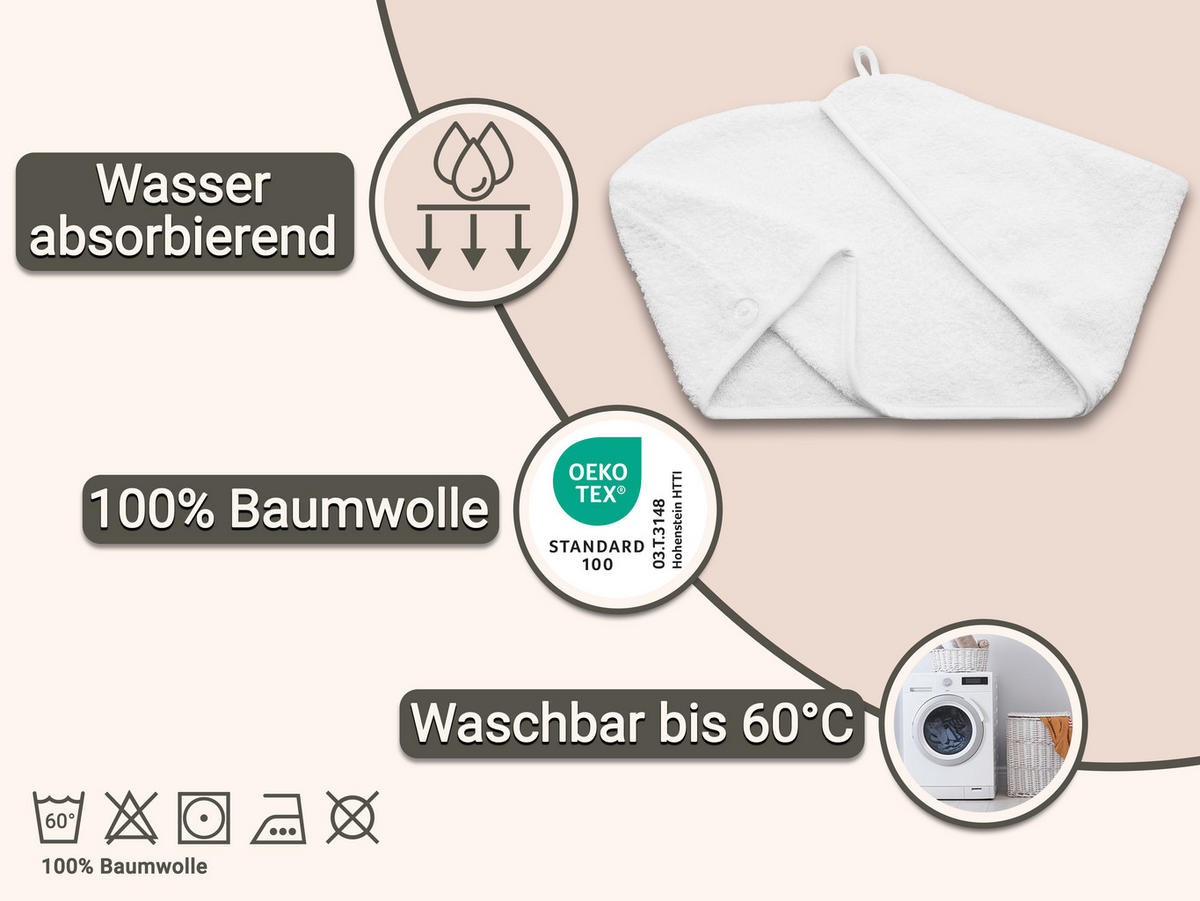 HAARTURBAN, 23x64 cm, 100% Baumwolle, Weiß - Weiß, Textil (23/64cm) - Zollner