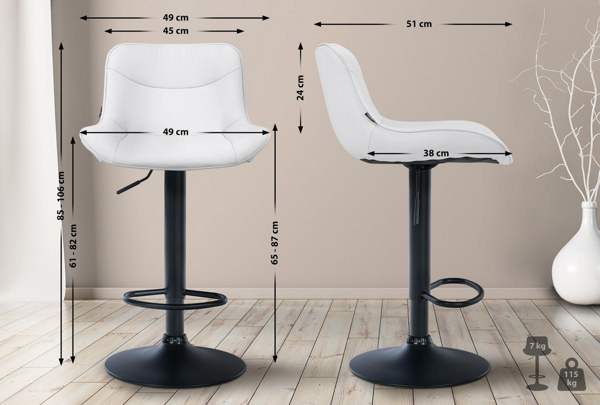 BARHOCKER Lederlook weiß - Schwarz/Weiß, Textil/Metall (49/85/51cm) - CLP