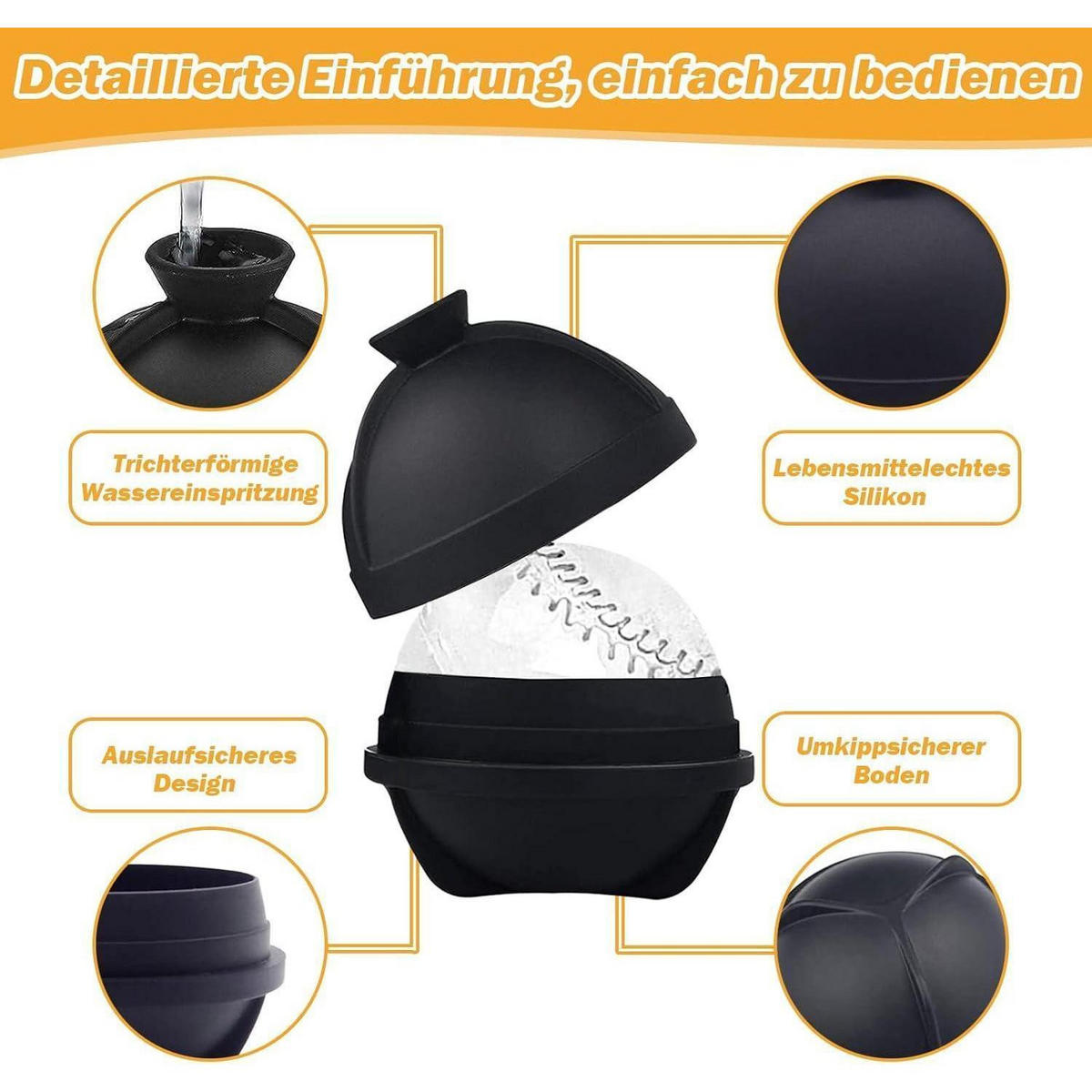 EISWÜRFELFORM Set Baseball 6 cm - Schwarz, Kunststoff (7/7.5/7cm)