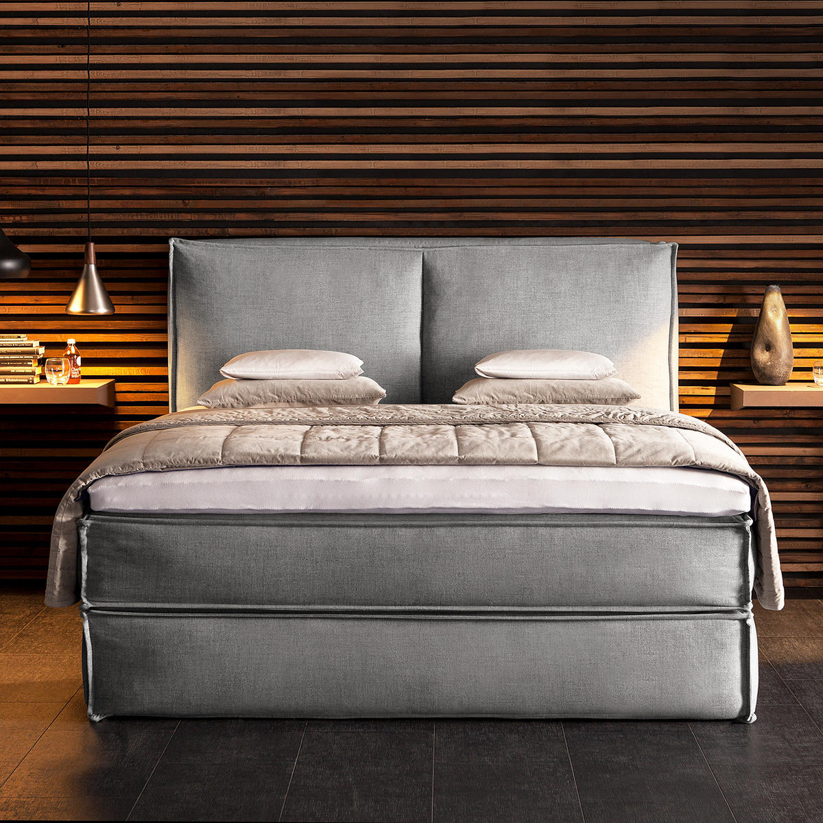BOXSPRINGBETT mit Kopfteil - Premium - Grau, Textil (200/200cm) - home24